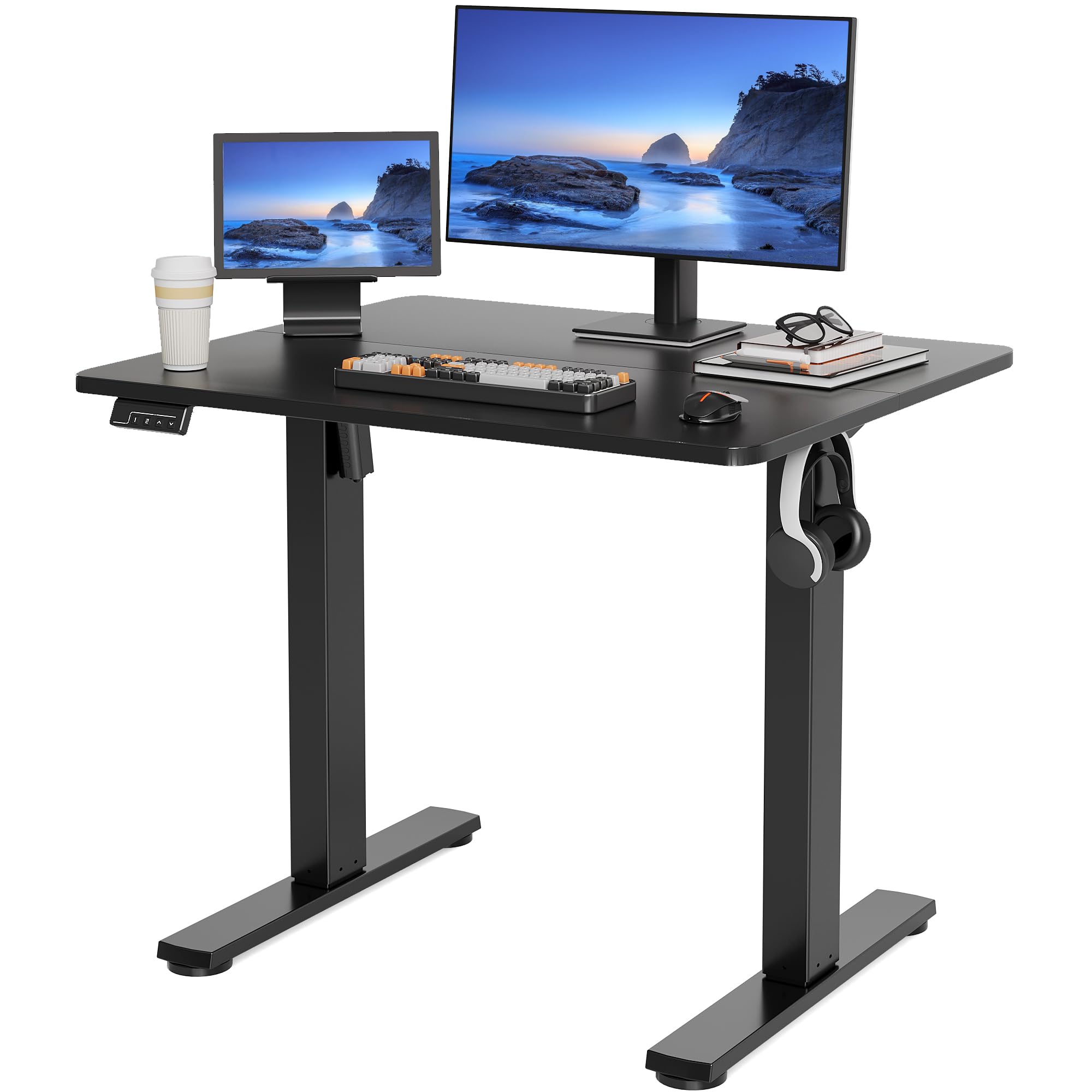 Hirose Alice - Electric Standing Desk Adjustable Height, Sit Stand up Desktop for Home Office, Ergonomic Rising Computer T - Black 32inches