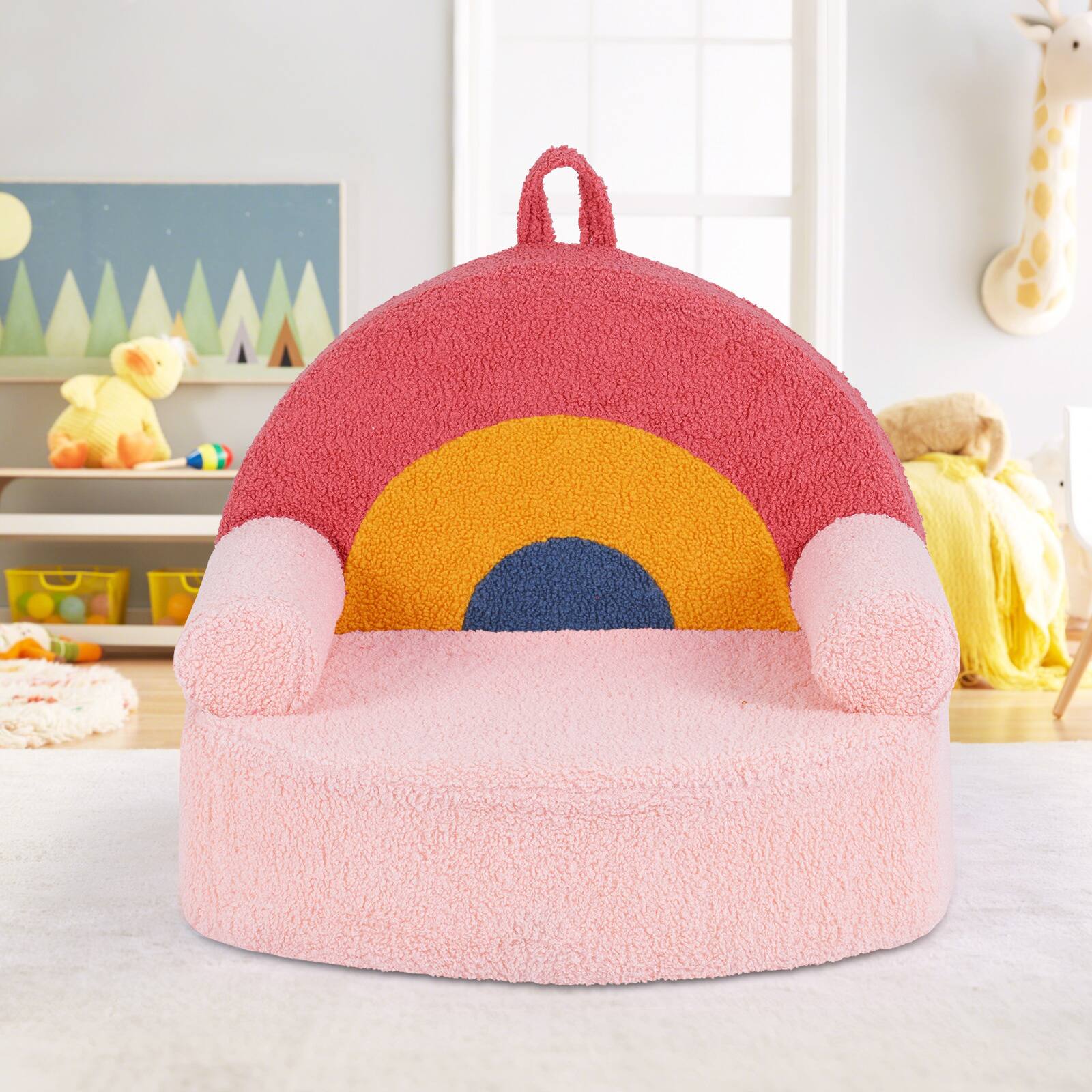 Alt View 1. Gymax - Gymax Kids Couch Toddler Foam Sofa w/ Soft & Machine-Washable Teddy Fleece Cover Pink & Rainbow - Pink, Rainbow.