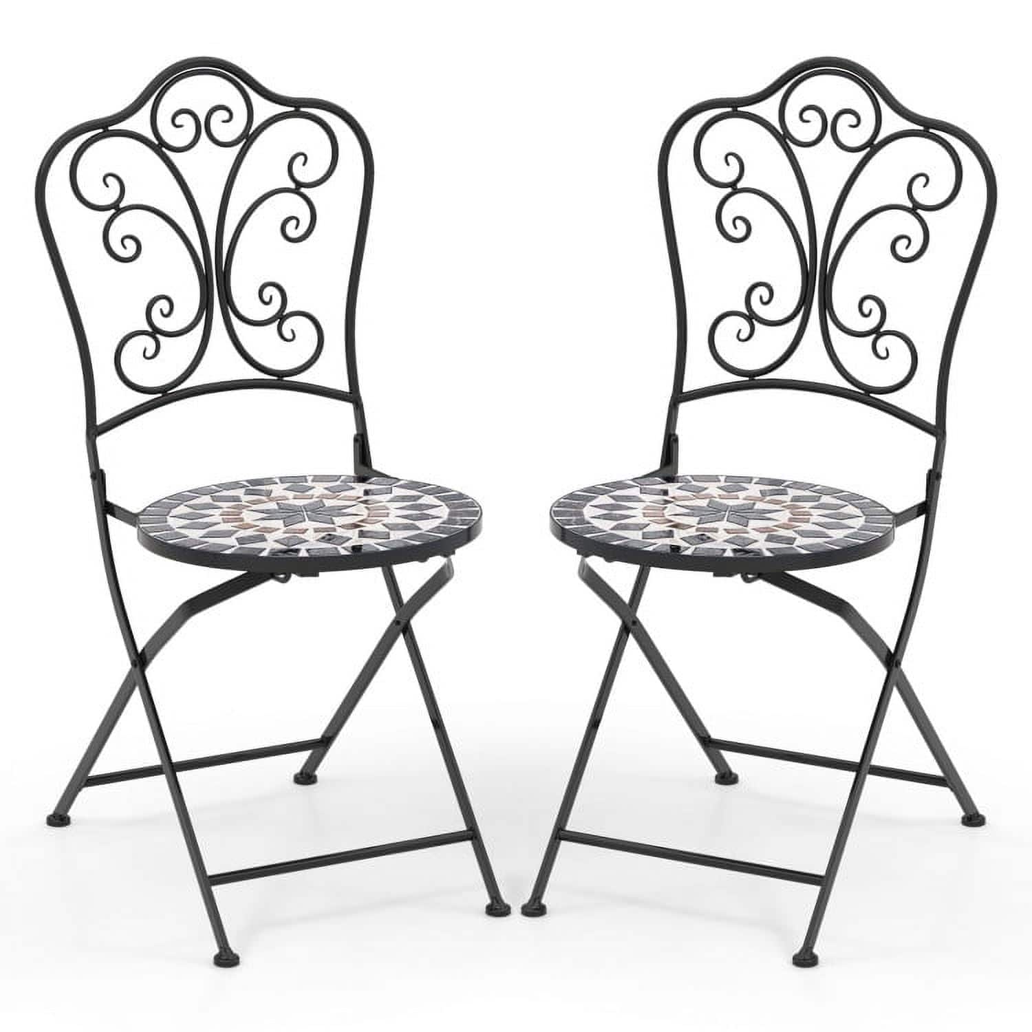 Pefilos- Set of 2/4/6 Outdoor Folding Chairs with Breathable Seat-Set of 6, Outdoor Stackable Dining Chairs for All Weather- Black