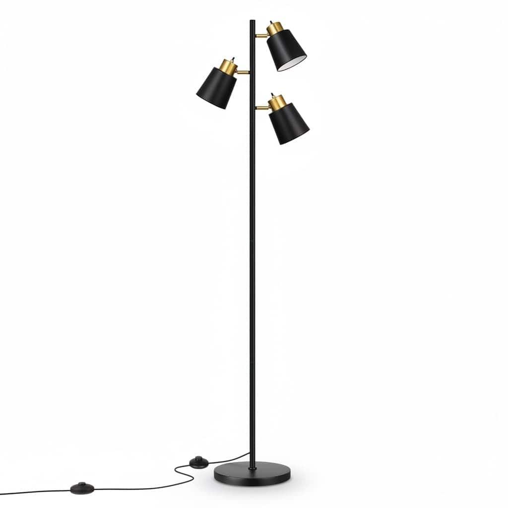 FINEAK - Modern 67" 3-Light Tree Floor Lamp - Black Gold Industrial Standing Lamp with 3 Rotatable LED Heads | Reading Lighting - Black;Gold