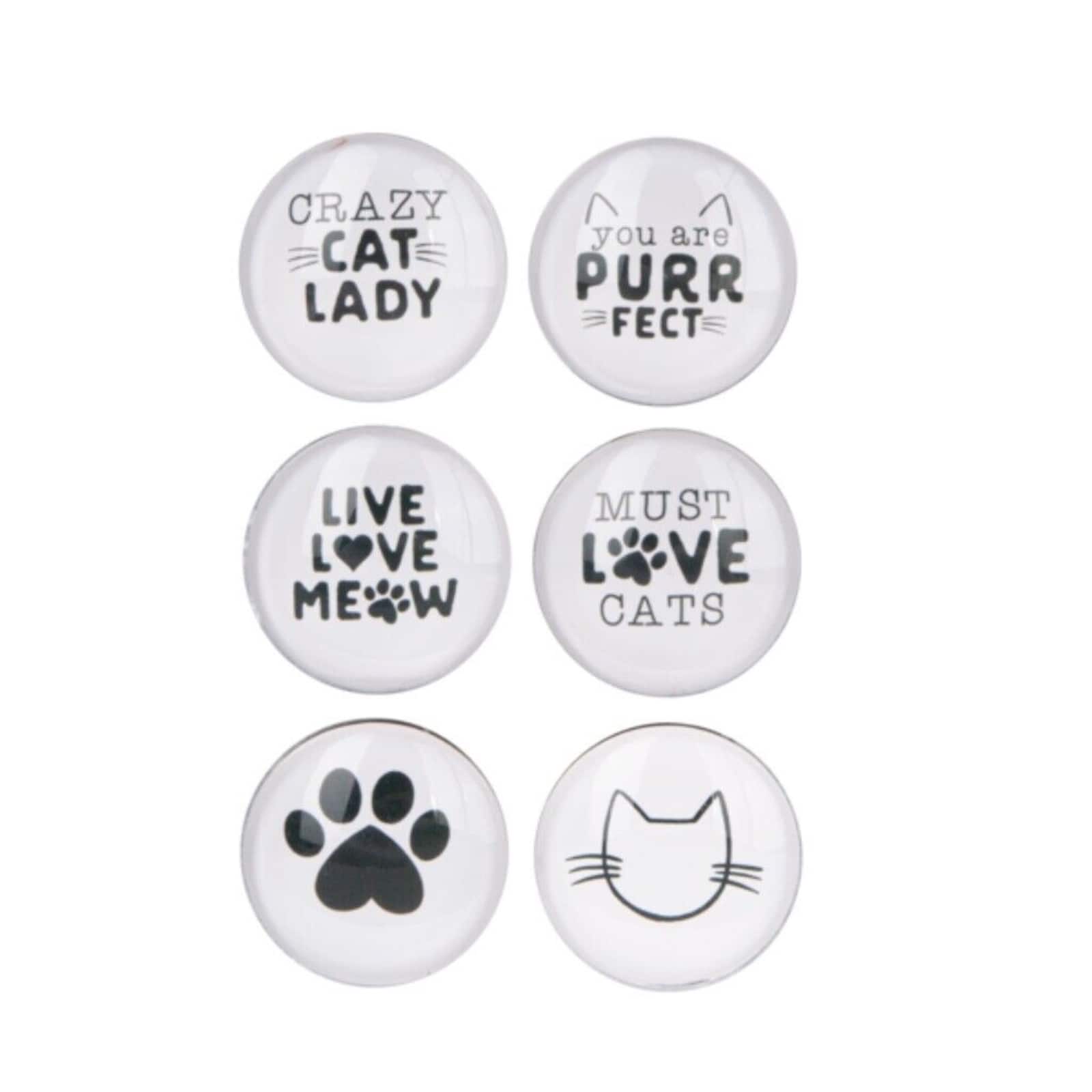 Ganz - Cat Lover Glass Magnets 6 Piece Set - White