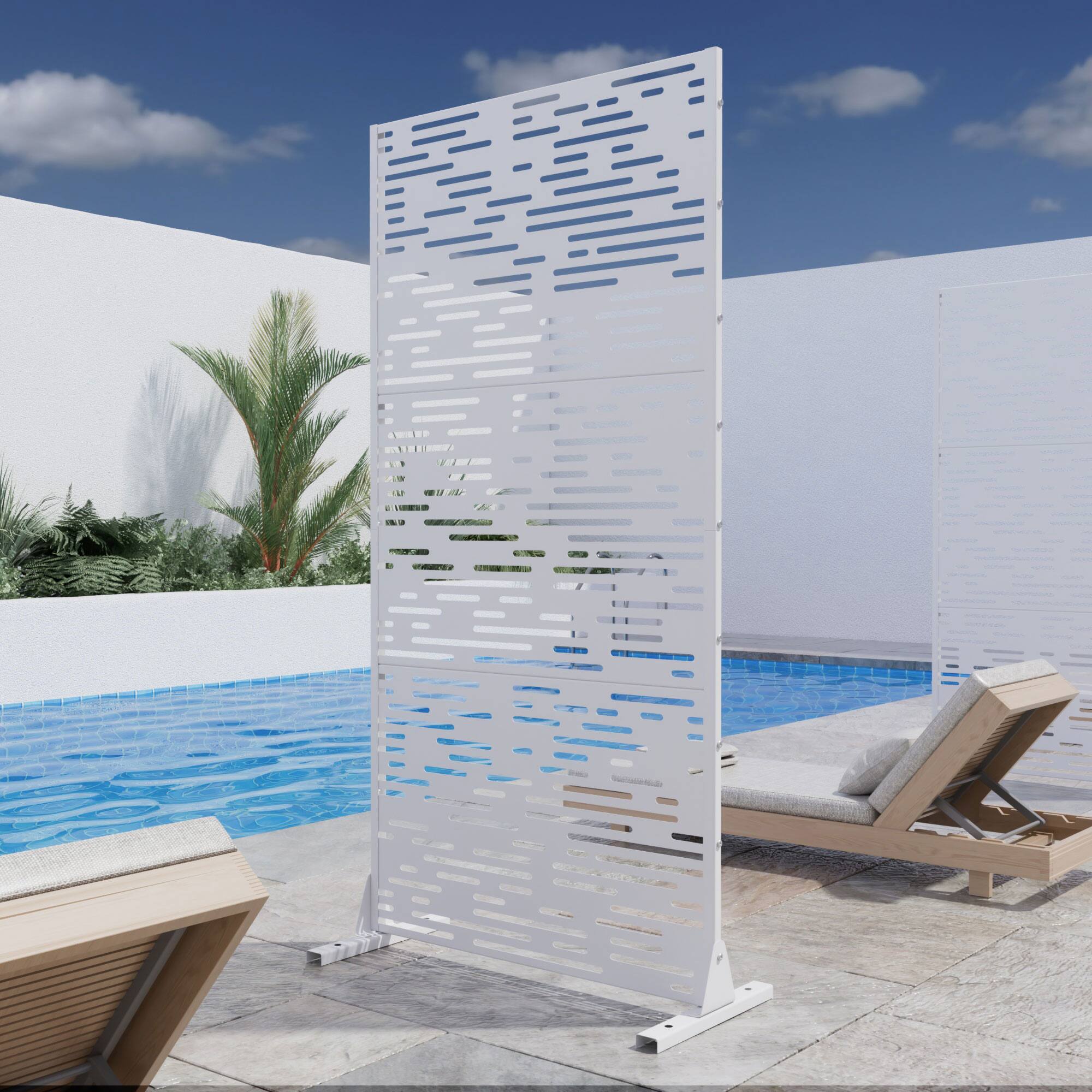 Alt View 1. PexFix - 72 in. x 35 in. Godfrey Pattern Metal Outdoor Privacy Screen & Panels, Freestanding Garden Divider Fence - White.