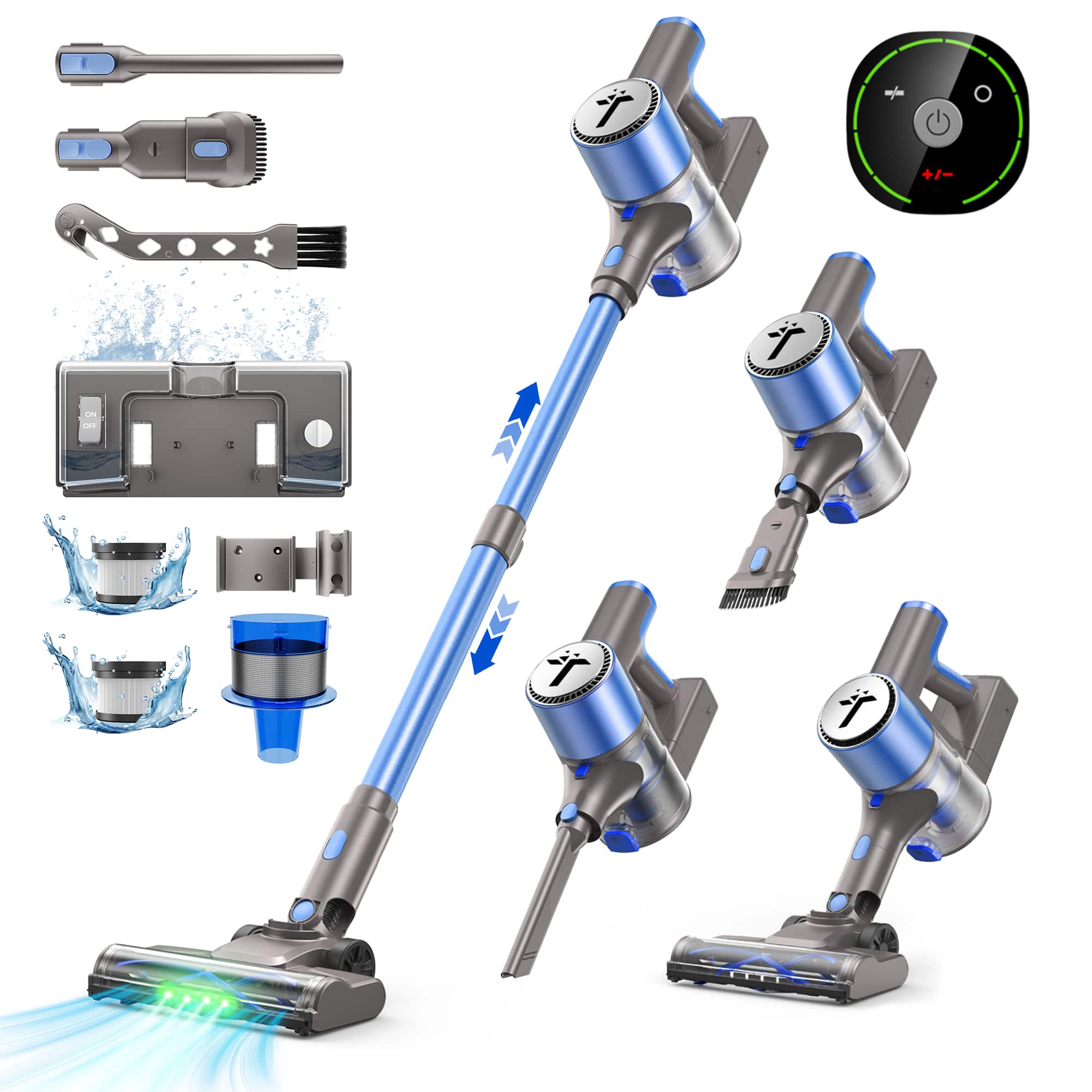 Teendow - 300W Cordless Stick Vacuum, 50kPa Suction Lightweight Vacuum Cleaner for Pet Hair, Hard Floors and Carpets - Blue