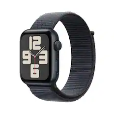 Angle. Apple - Apple Watch SE 2nd Generation (GPS) 44mm Aluminum Case with Ink Sport Loop - Midnight.