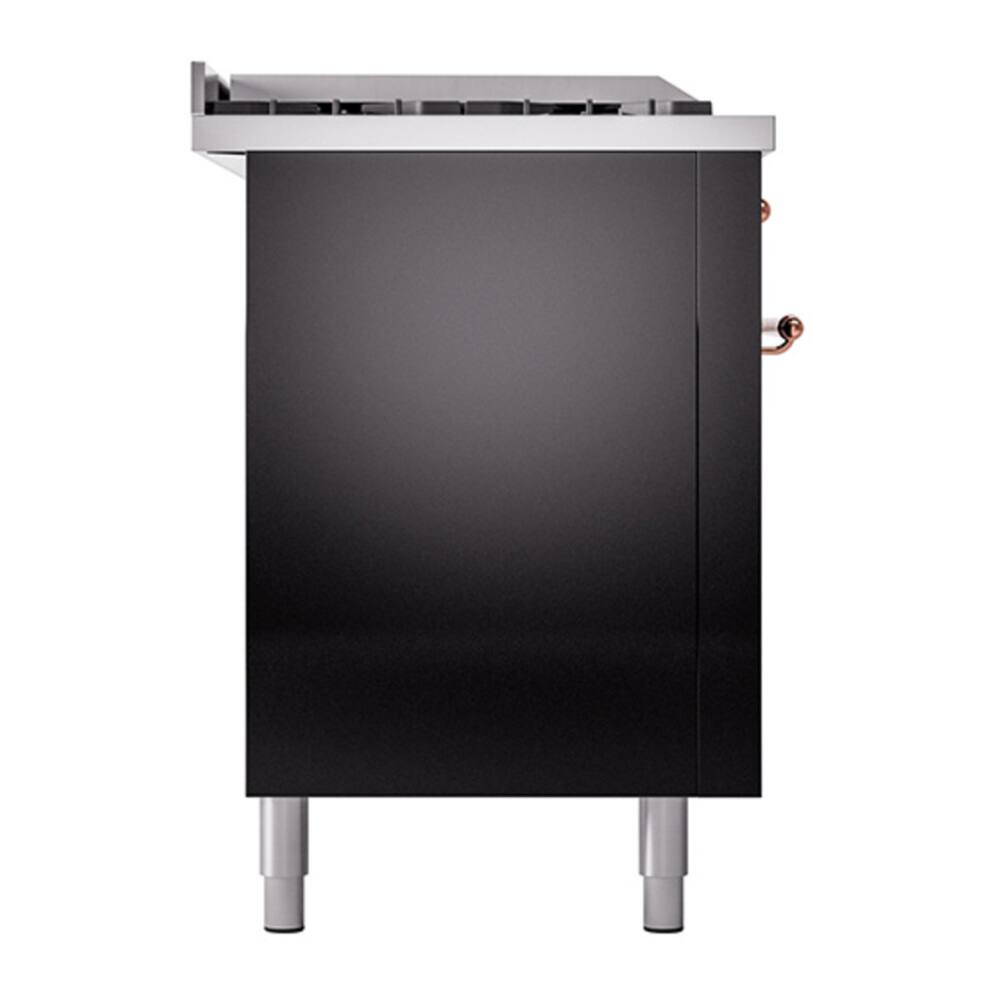 Alt View 6. ILVE - ILVE Nostalgie II 60 inch Dual Fuel Range with 7 Burners + Griddle (Natural Gas, Glossy Black, Copper Trim) - Glossy Black.