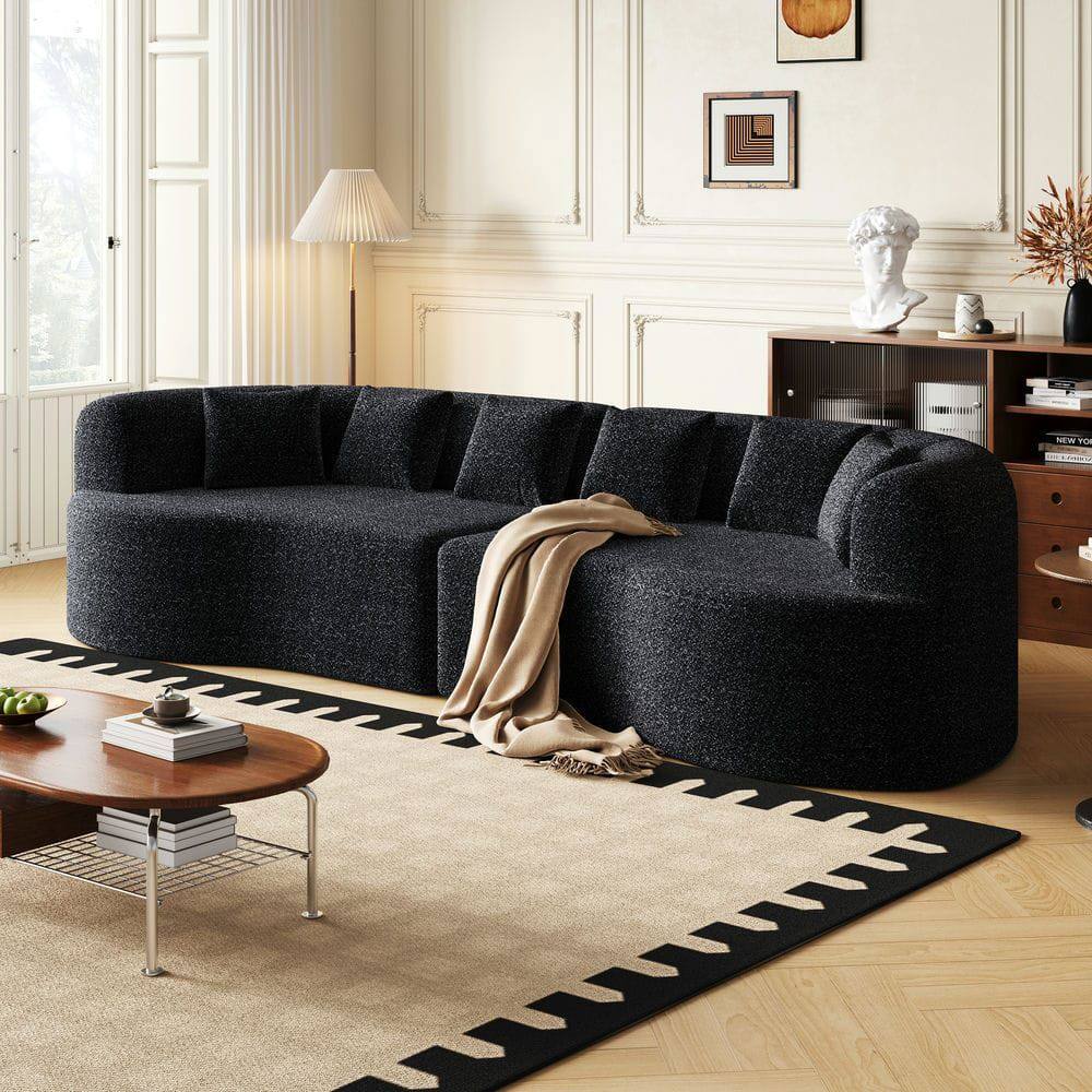 Alt View 10. Kadyn - 106.3" Curved Sectional Sofa, 4-Seater Corduroy Cloud Couch with 6 Pillows and Memory Foam - Black.