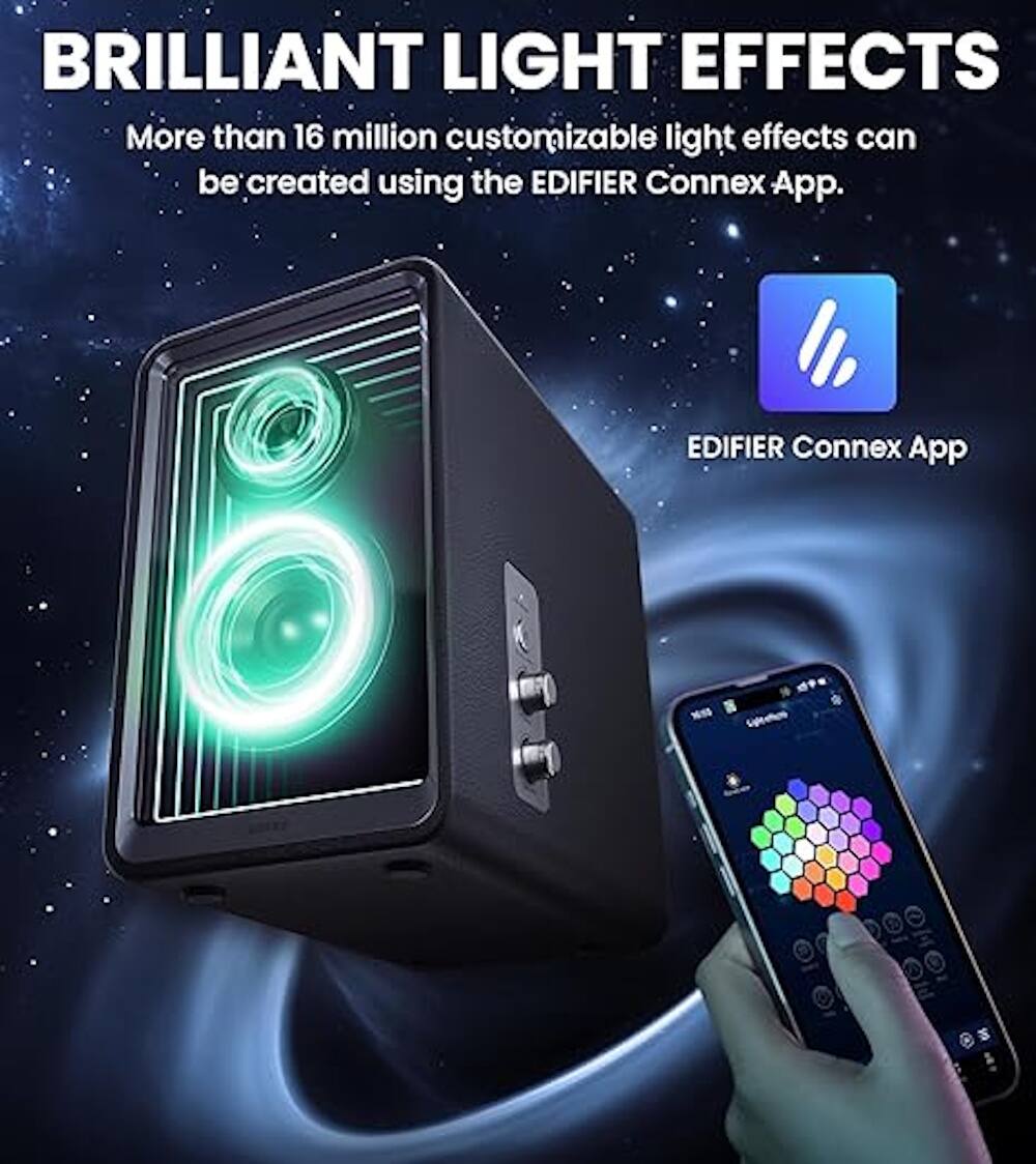 BRILLIANT LIGHT EFFECTS: More than 16 million customizable light effects can be created using the EDIFIER Connex App.