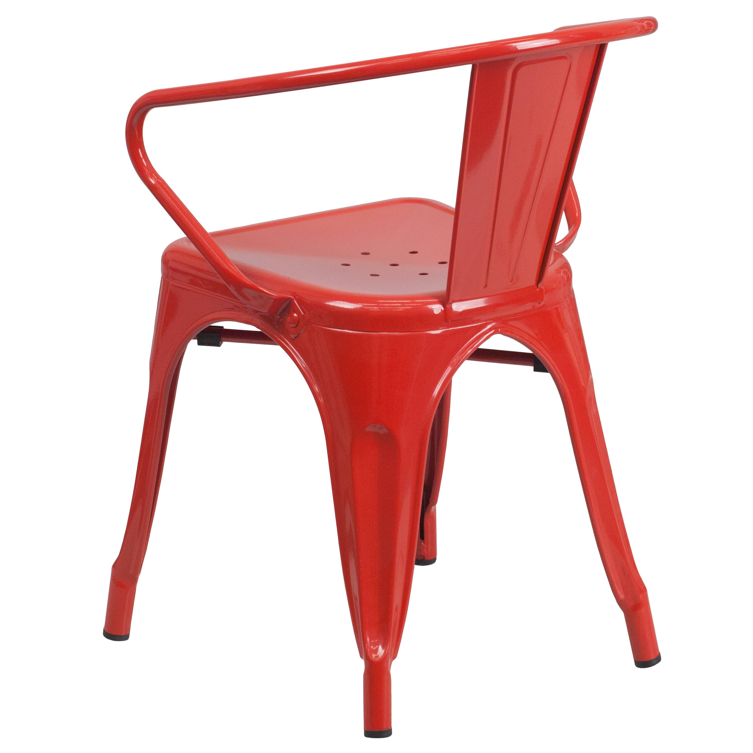 Alt View 5. Emma + Oliver - Commercial Grade Colorful Metal Indoor-Outdoor Chair with Arms - Red.