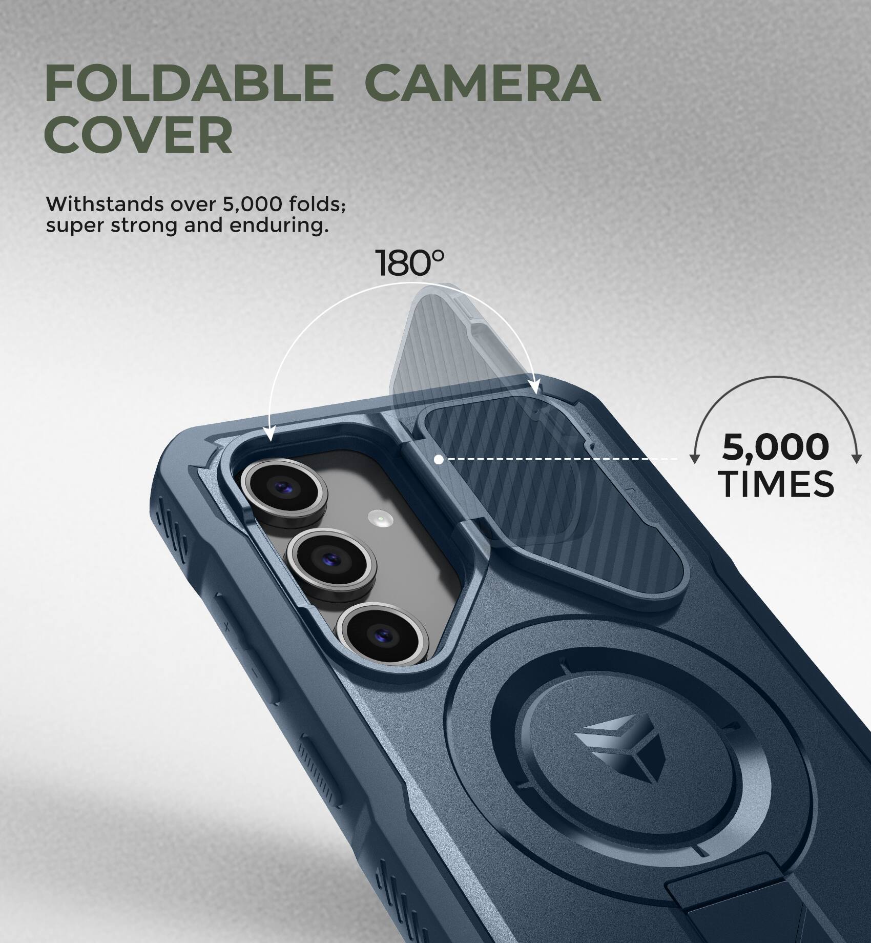 FOLDABLE CAMERA COVER

Withstands over 5,000 folds; super strong and enduring.

180°

5,000 TIMES