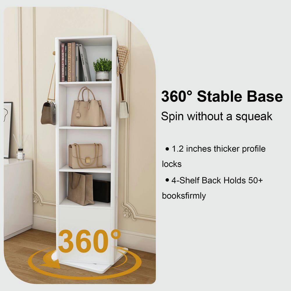360° Stable Base  
Spin without a squeak

- 1.2 inches thicker profile locks
- 4-Shelf Back Holds 50+ books firmly