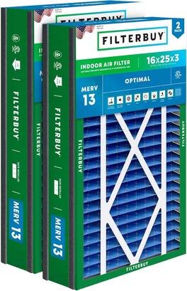 Filterbuy - 16x25x3 MERV 13 Smoke & Allergy Defense, Pleated HVAC AC Furnace Air Filters Replacement for Trion Air Bear (2-Pack) - Blue