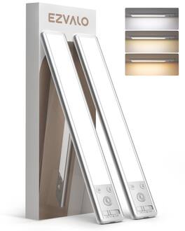 EZVALO - Under Cabinet Lighting Wireless Motion Sensor-3 Color Temps-2 Pack-25 cm-Silver - White