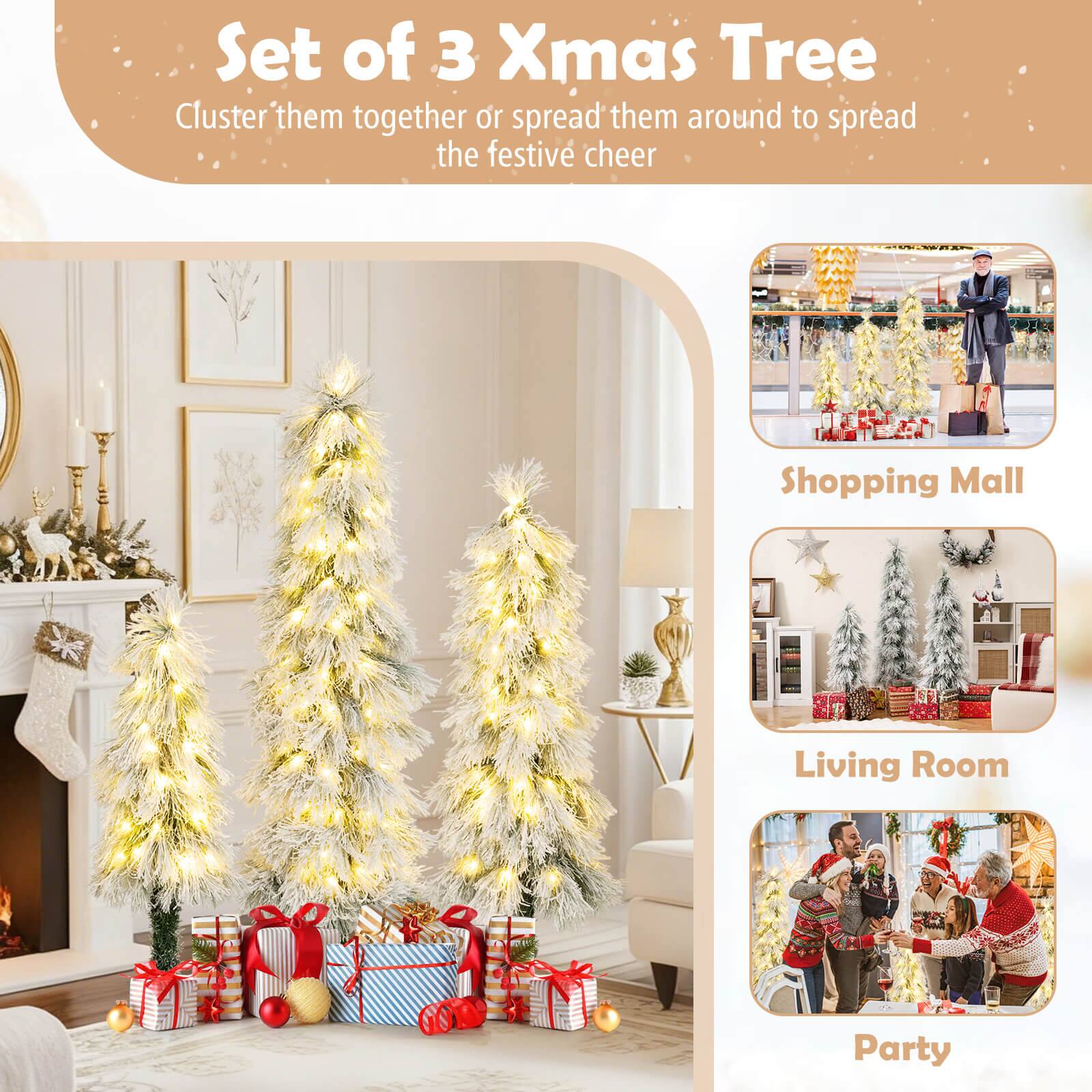 Set of 3 Xmas Tree  
Cluster them together or spread them around to spread the festive cheer  

Shopping Mall  
Living Room  
Party