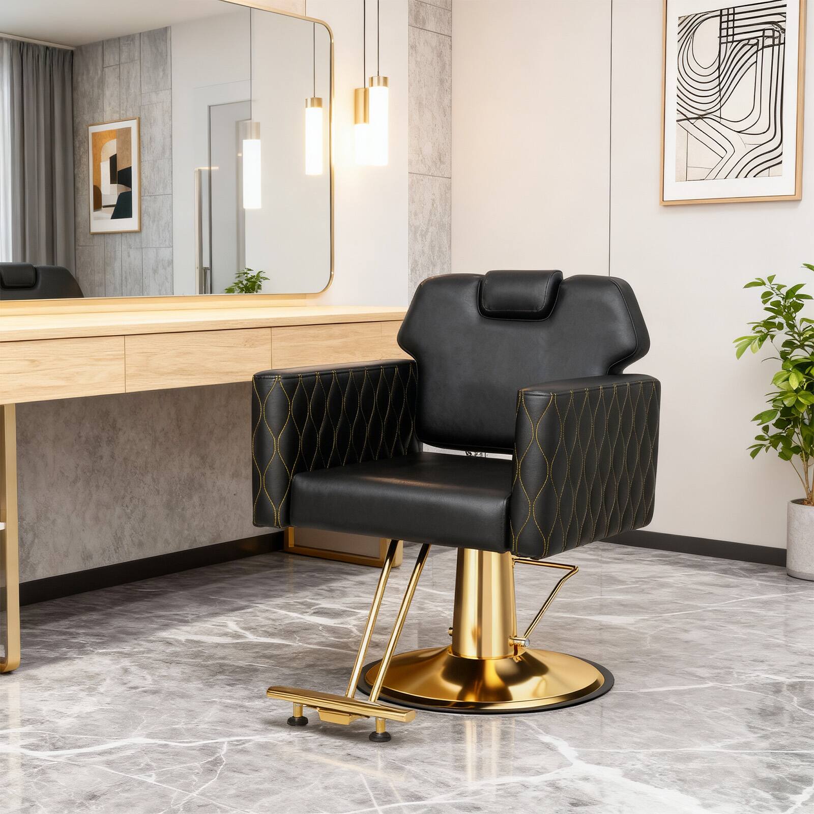 Left. Winado - All Purpose Beauty Salon Reclining Chair with 330 lbs Weight Capacity, Footrest, 360° Swivel for Hair Cutting Shampoo - Gold & Black.