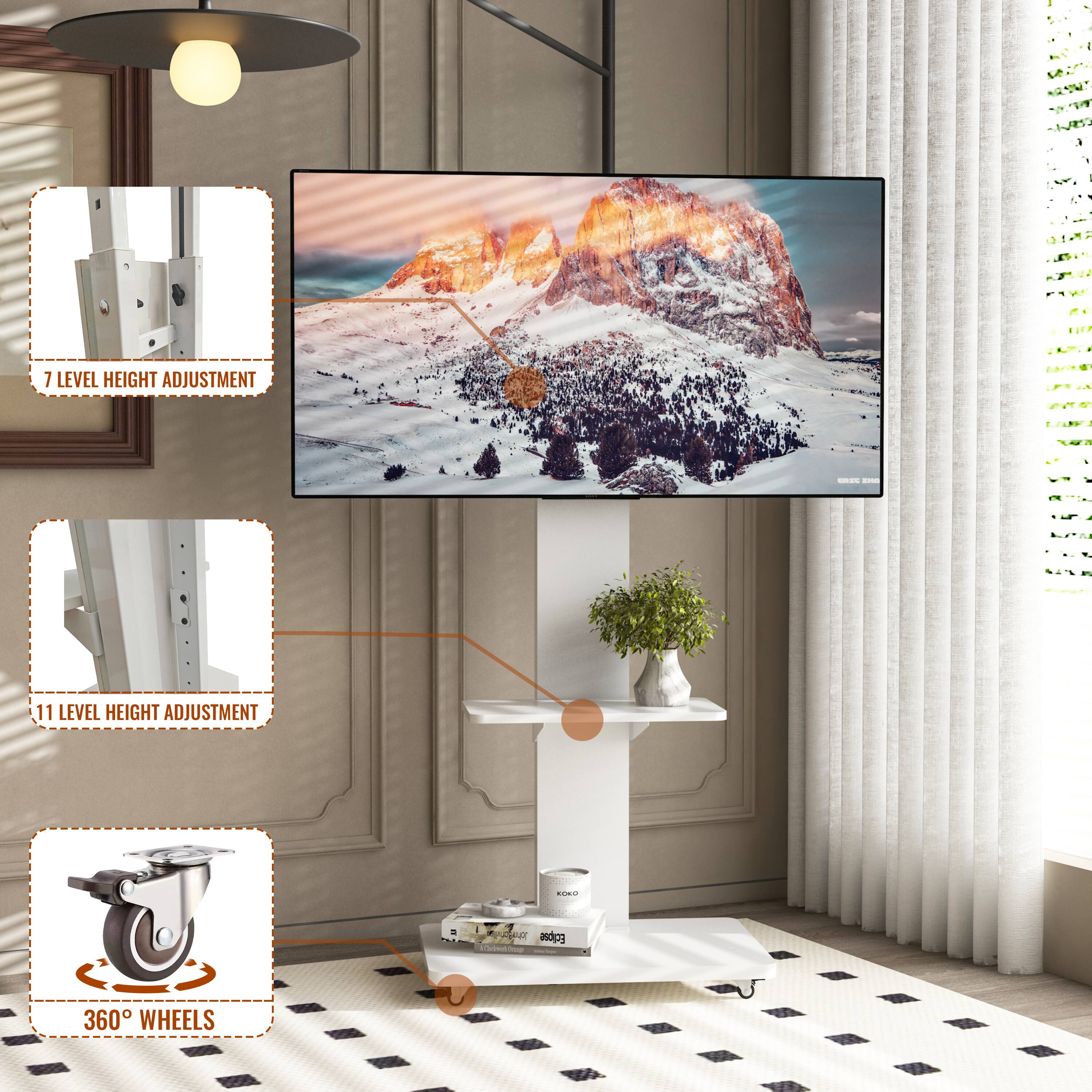 7 LEVEL HEIGHT ADJUSTMENT

11 LEVEL HEIGHT ADJUSTMENT

360° WHEELS