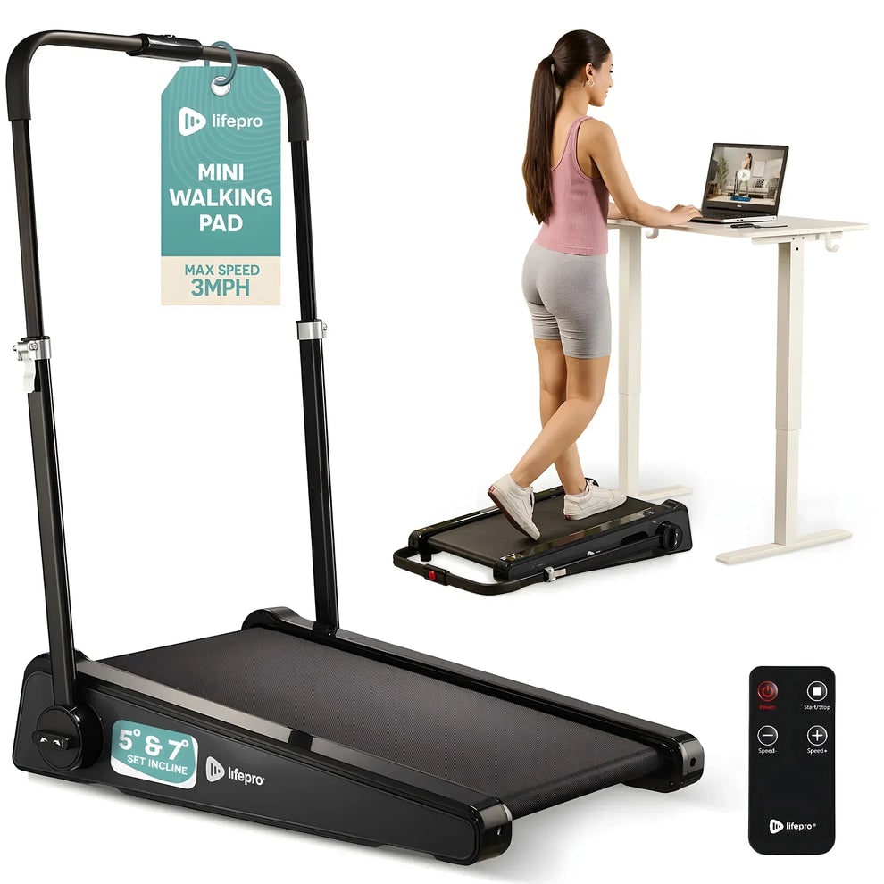 LifePro - PacerMini Walking Pad Treadmill with Incline – Under Desk Mini Treadmill for Home Office – with Handlebar - Black price history on PriceWatchPro