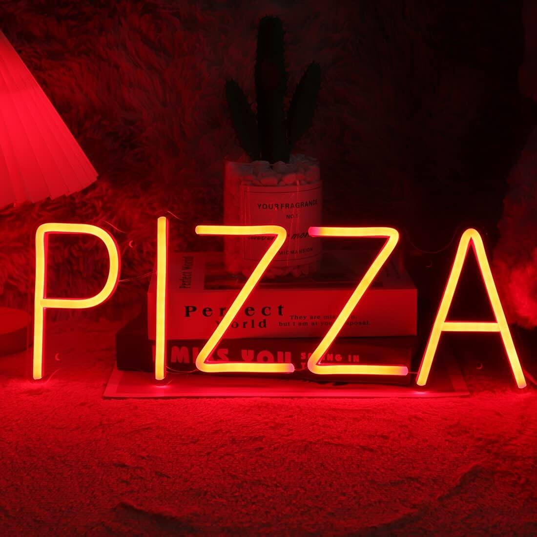 PARKER SLATER - Pizza Neon Sign – LED Light for Restaurant, Kitchen & Home Decor, USB Powered - Red