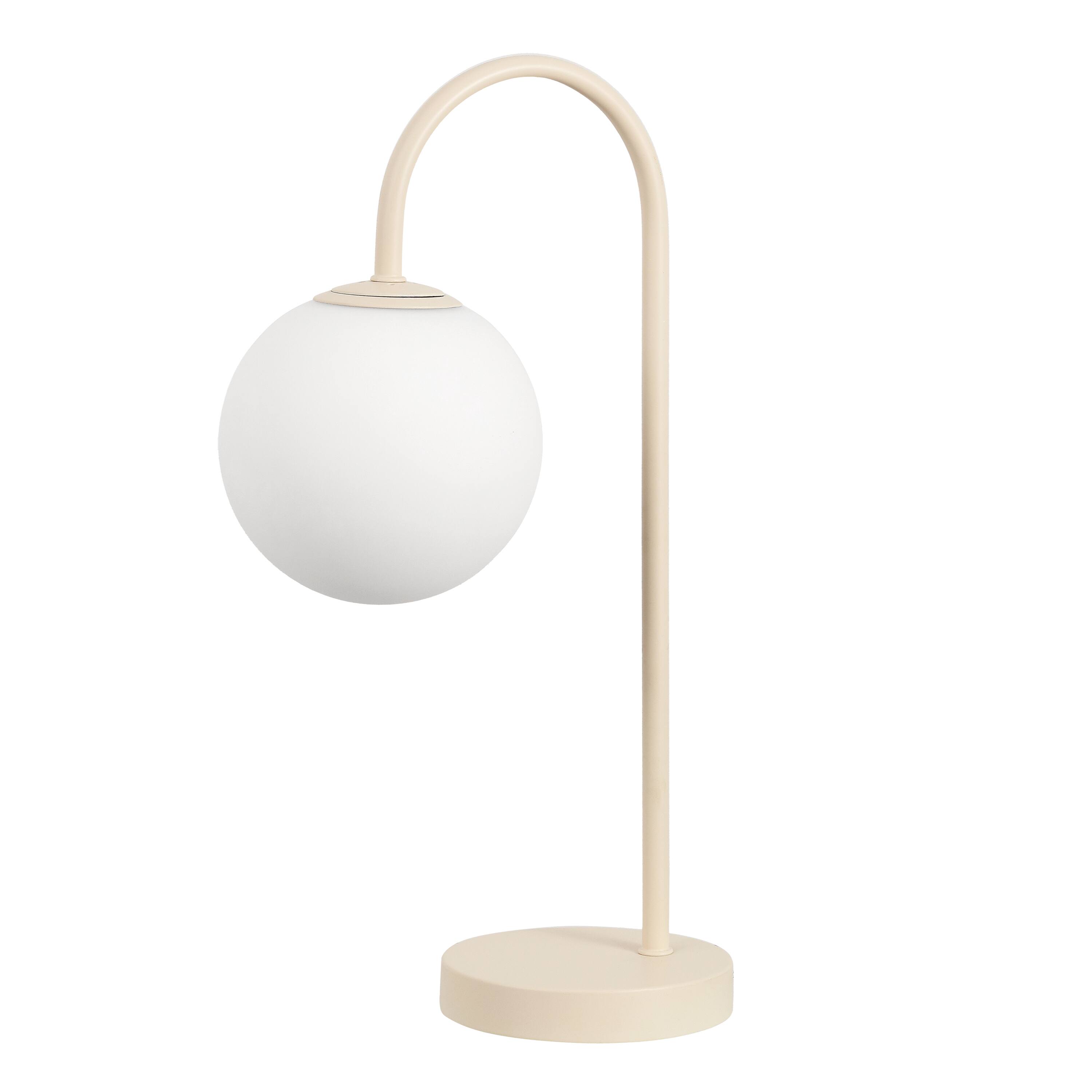 Alt View 7. Jonathan Y - Arco 18.25" Beige Metal Globe Table Lamp with Frosted Glass Shade, Minimalist Lighting for Bedroom or Living Room - Beige.
