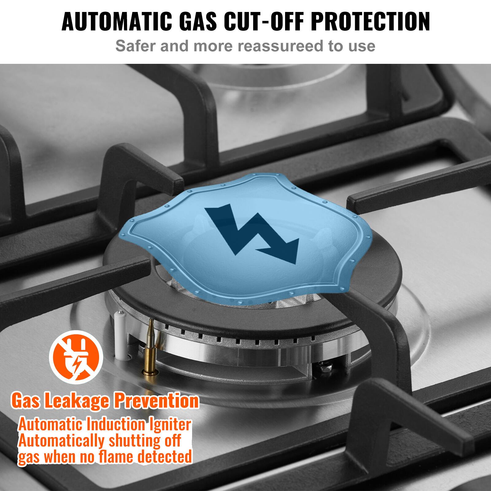 AUTOMATIC GAS CUT-OFF PROTECTION  
Safer and more reassuring to use  

Gas Leakage Prevention  
Automatic Induction Igniter  
Automatically shutting off gas when no flame detected