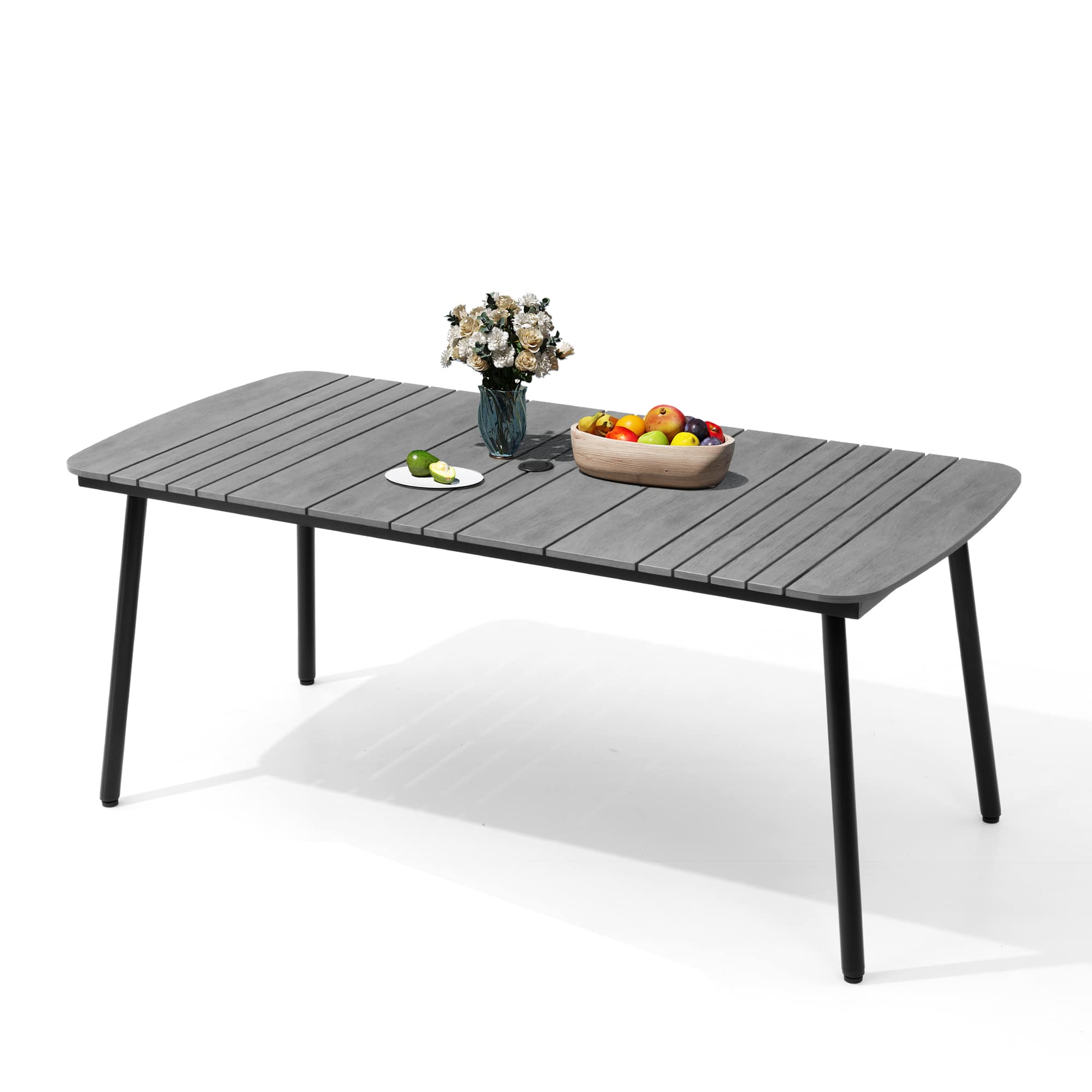 Crestlive Products - Rectangular Patio Dining Table with Umbrella Hole - Gray