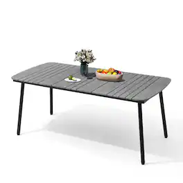 Crestlive Products - Rectangular Patio Dining Table with Umbrella Hole - Gray
