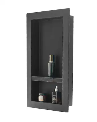 Front. VEVOR - Shower Niche, 16 x 28 x 4 inch Recessed Wall Niche with Movable Divider Shelf, Modern Soap & Shampoo Storage Organizer - Black.