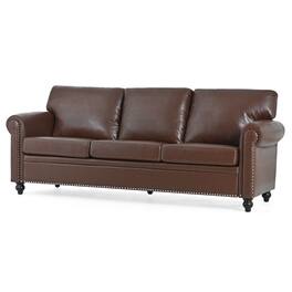 Boyel Living - 83.86-in Traditional Faux Leather 3-Seater Sofa with Nailhead Trim - Brown and Matte Black and Silver