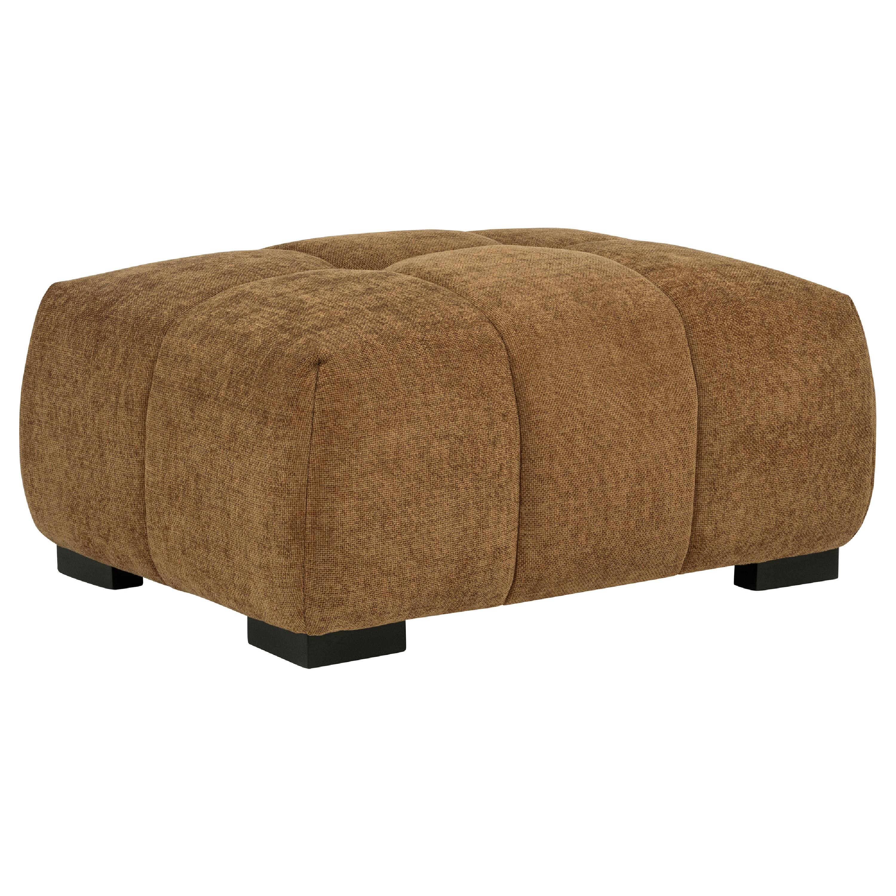 Alt View 1. Manhattan Lane - Hecy Ottoman, Grid Tufted, Plush Amber Brown Upholstery, 39 Inch - Amber Brown, Black.