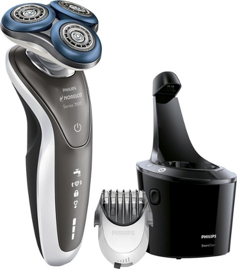 Philips Norelco - 7700 Clean & Charge Wet/Dry Electric Shaver - Silver - Angle Zoom