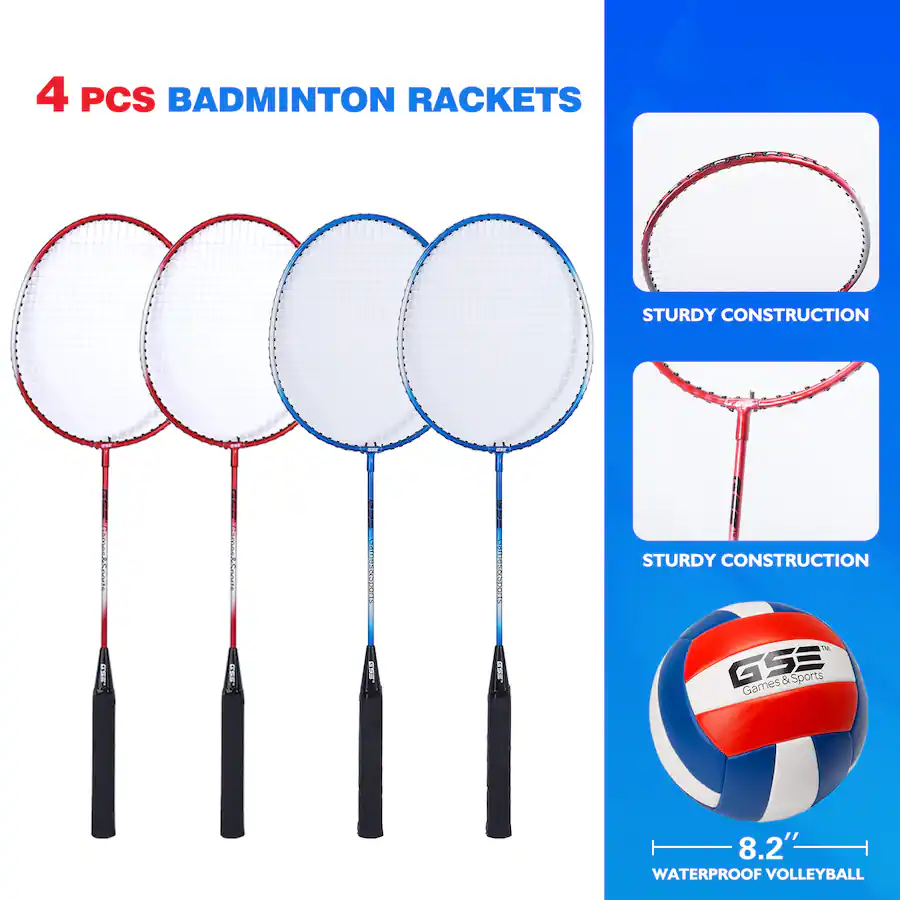 GSE Games & Sports Expert Volleyball and Badminton Combo Set with Net,4 ...