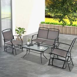 Gymax - 4PCS Outdoor Glider Chair & Table Set Patio Conversation Furniture Set - Brown + Black