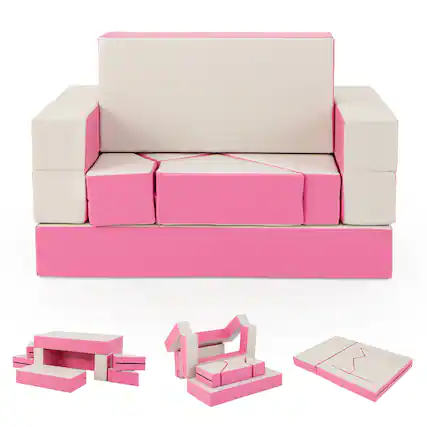 Front. Costway - Costway Children Modular 6-Piece Combination Sofa Set with PU Leather Cover for Playroom - Pink.