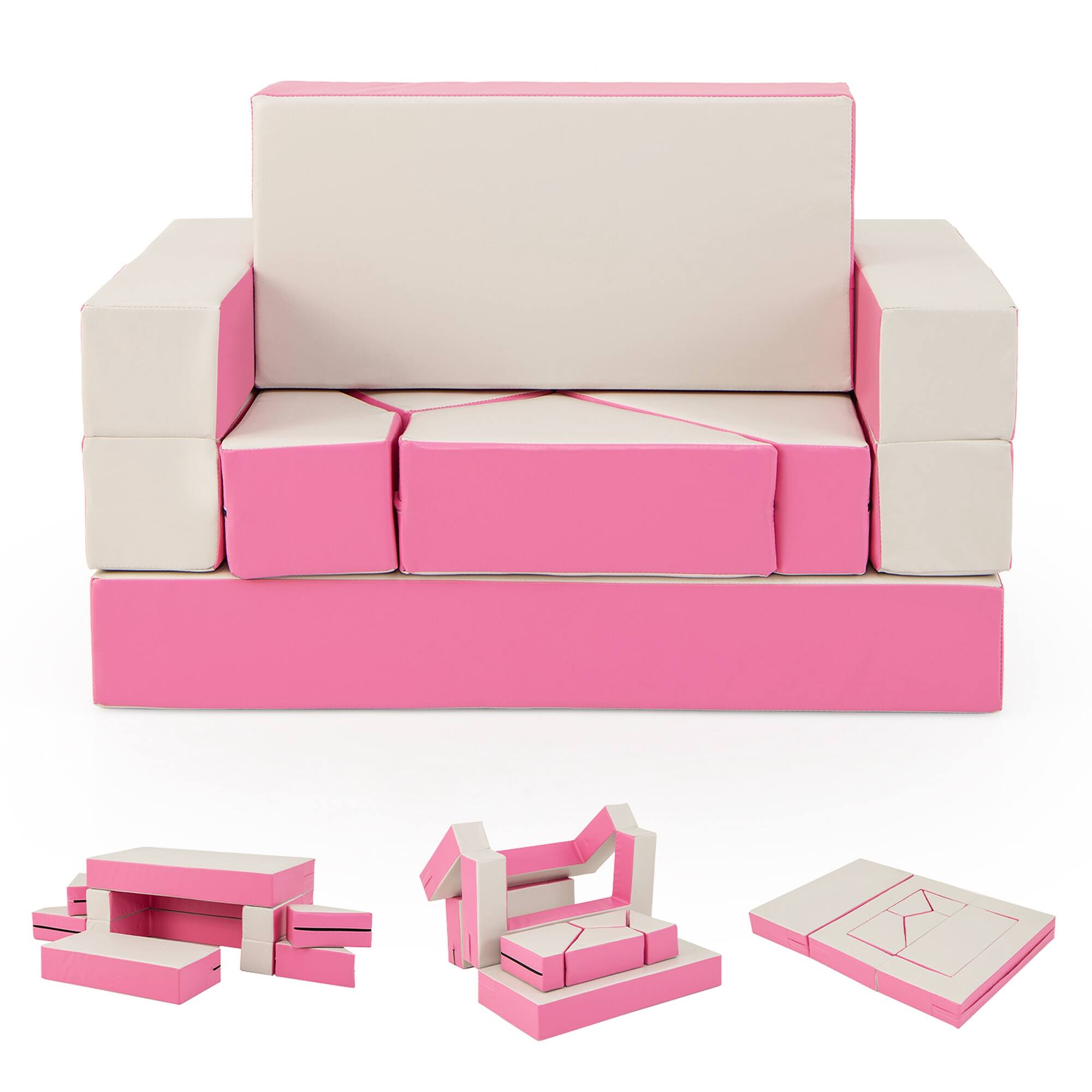 Front. Costway - Costway Children Modular 6-Piece Combination Sofa Set with PU Leather Cover for Playroom - Pink.