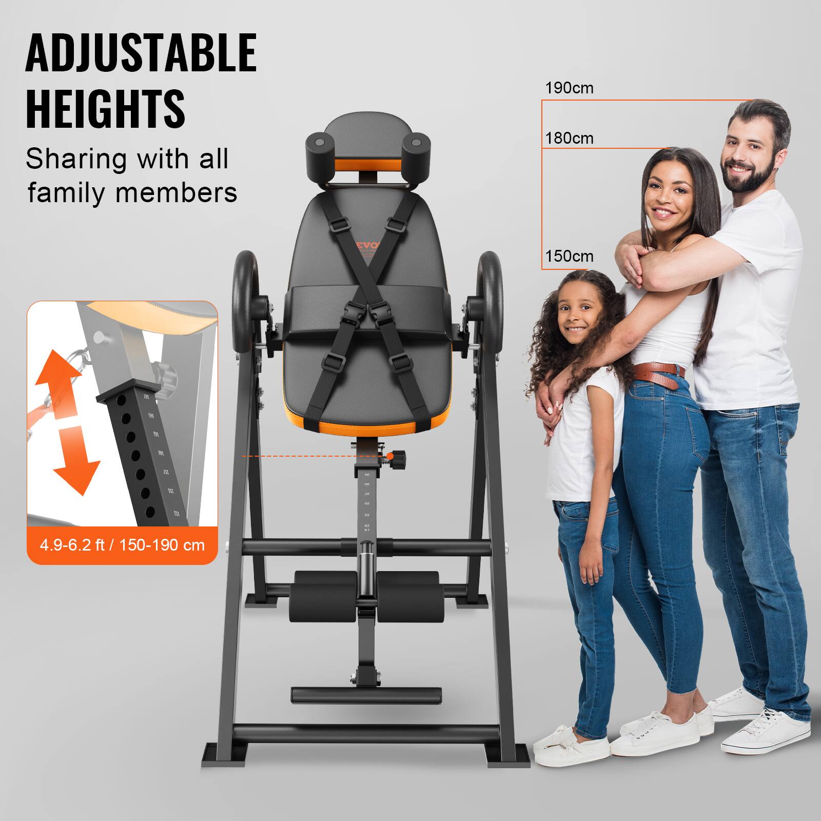 ADJUSTABLE HEIGHTS  
Sharing with all family members  

4.9-6.2 ft / 150-190 cm  

190cm  
180cm  
150cm