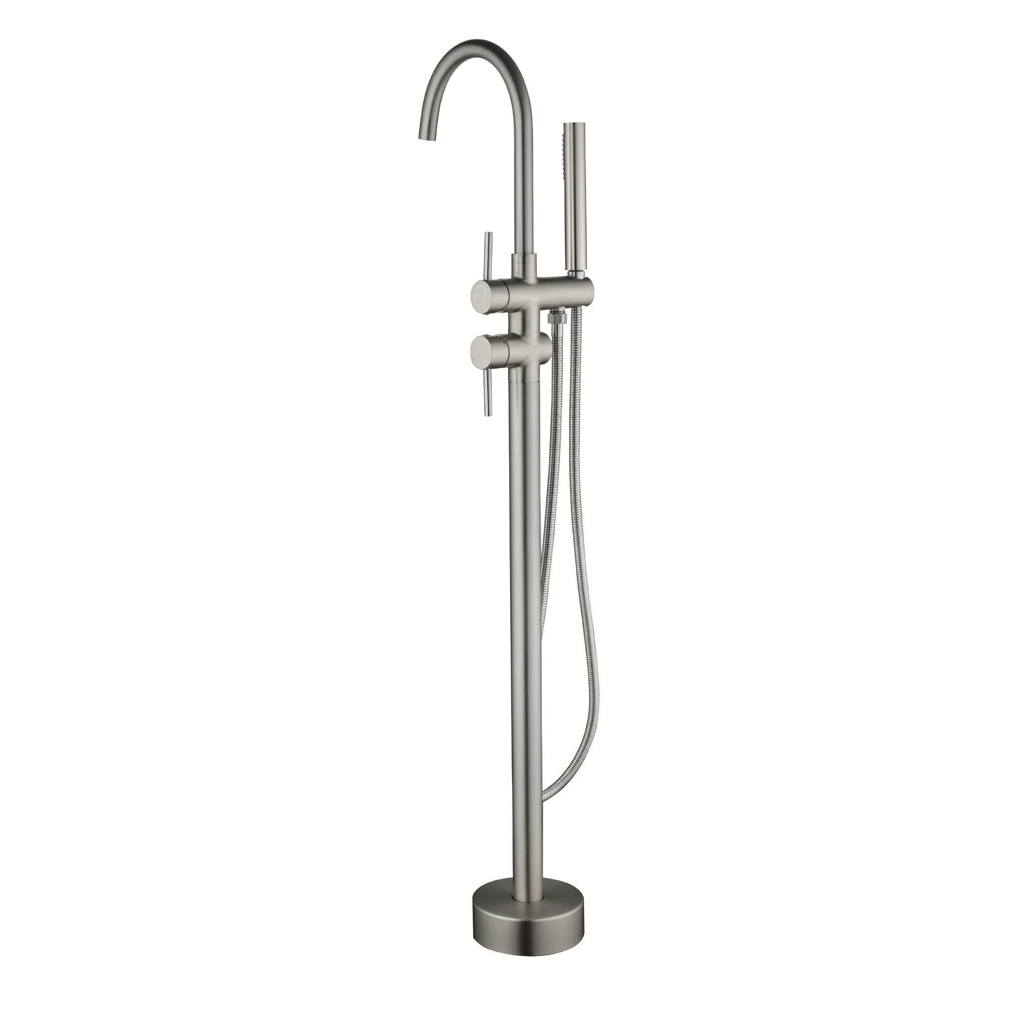 Front. Boyel Living - Brushed Nickel Freestanding Bathtub Faucet Solid Brass 360° Swivel Aerated Spout cUPC Certified - Brushed Nickel.