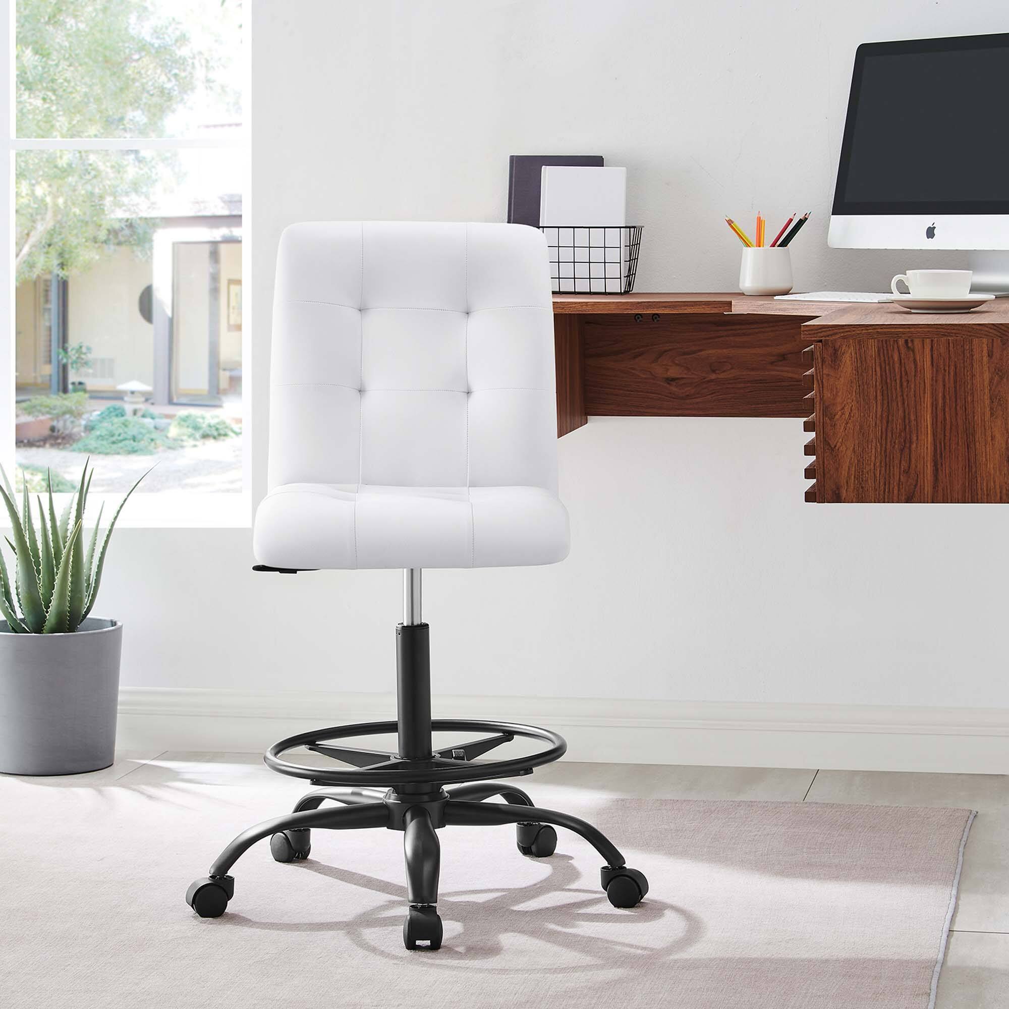 Back. Modway - Prim Armless Vegan Leather Drafting Chair by Modway - Black White.