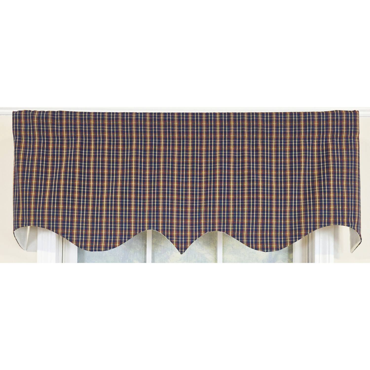 Left. RLF Home - RLF Home 100% Cotton Palermo Regal  Fully lined Windows Rod Pocket Valance 50" x 17"  Navy - Navy.