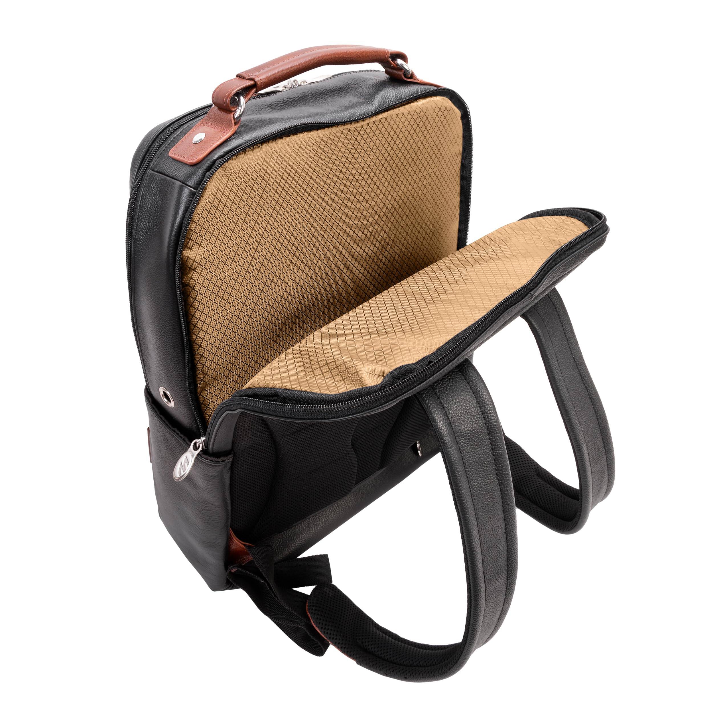 Alt View 4. McKleinUSA - 17-Inch Calfskin Leather Dual-Compartment Laptop Backpack, Padded Laptop/Tablet Pocket, Lockable Zipper, Air-Mesh Back - Black.