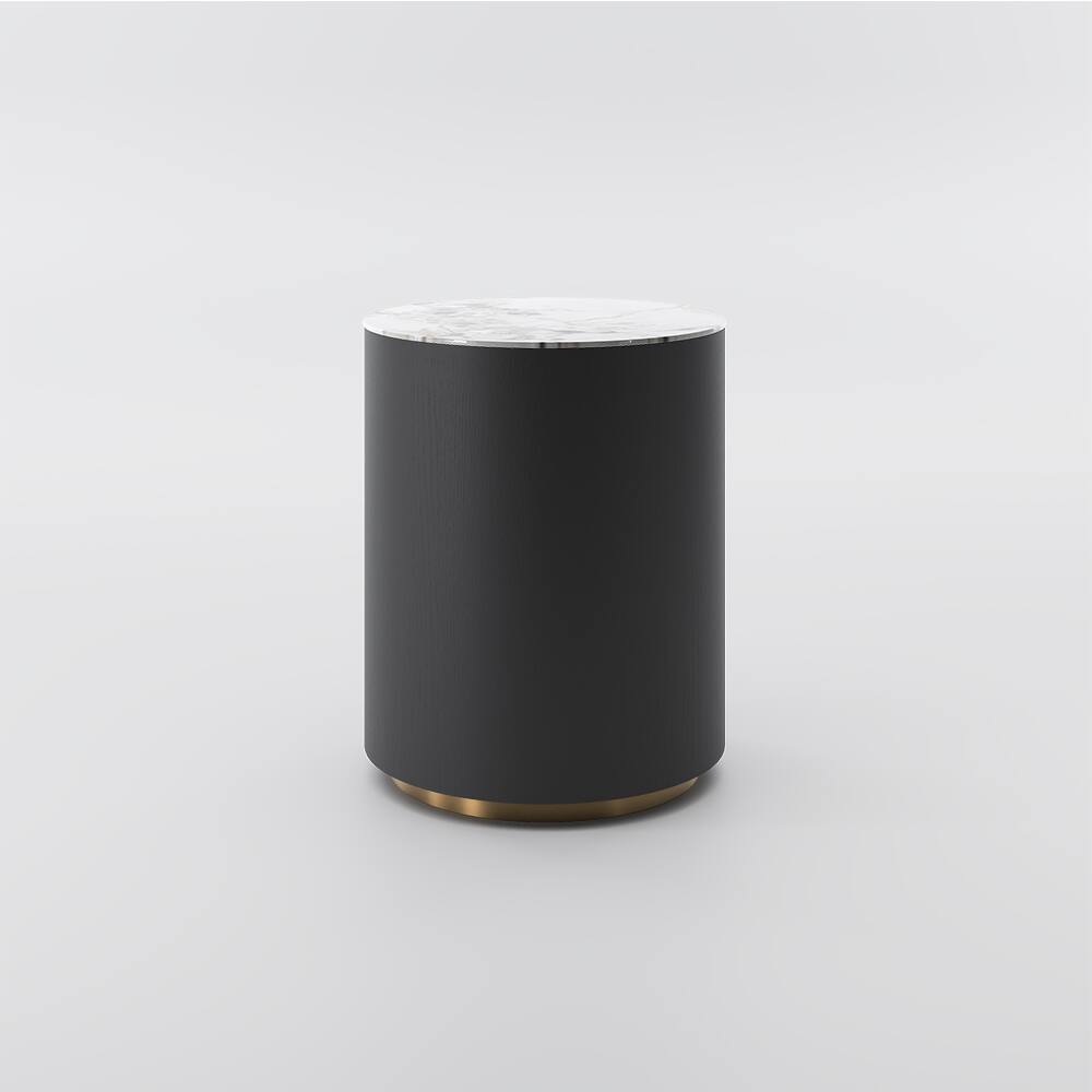 Alt View 2. POVISON - 16.14" Round Black Side Table, Modern Sintered Stone Side Table,Modern Minimalist, MDF - Black.