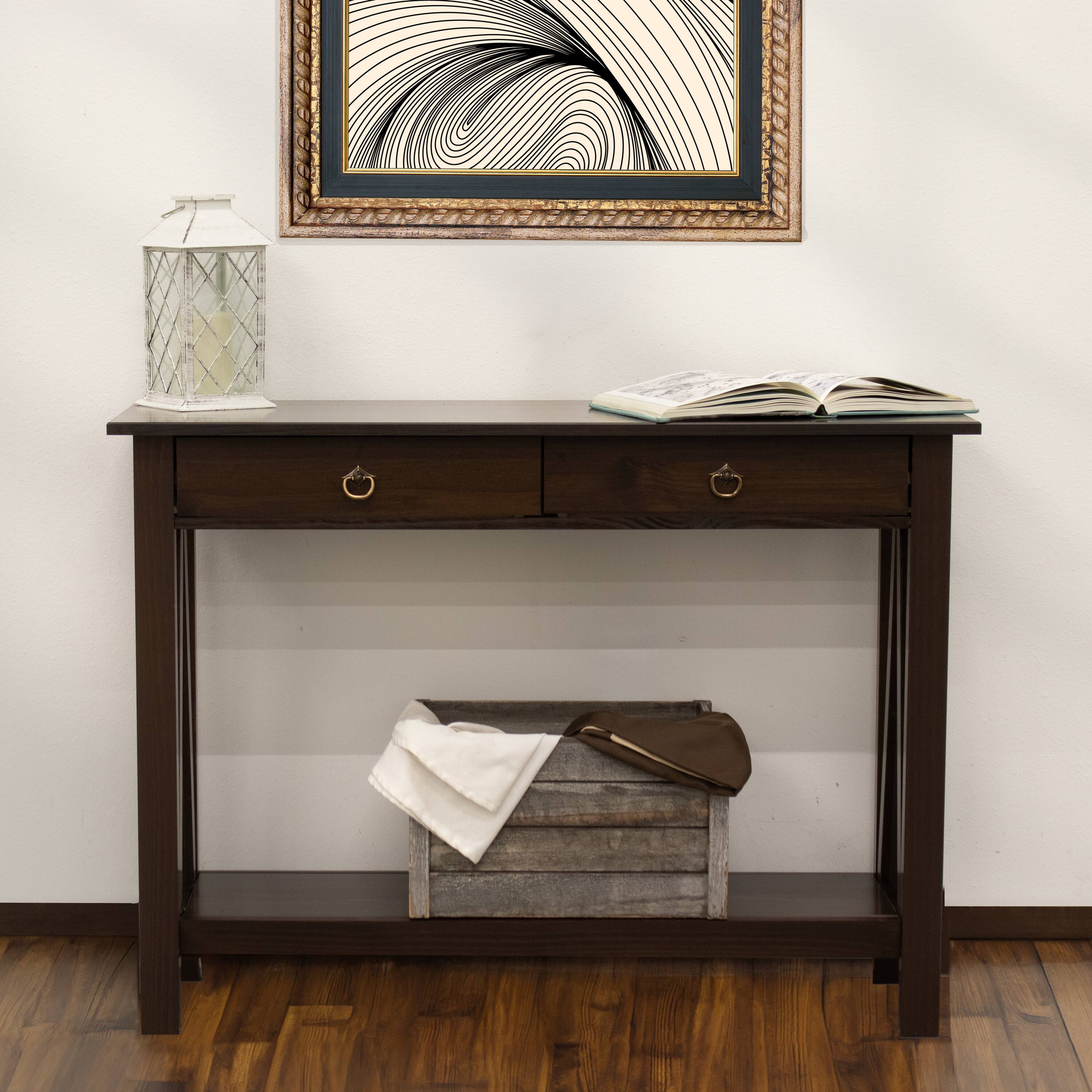 Alt View 4. Sunnydaze - Solid Pine 2-Drawer Console Table - 42 in - Dark Brown.