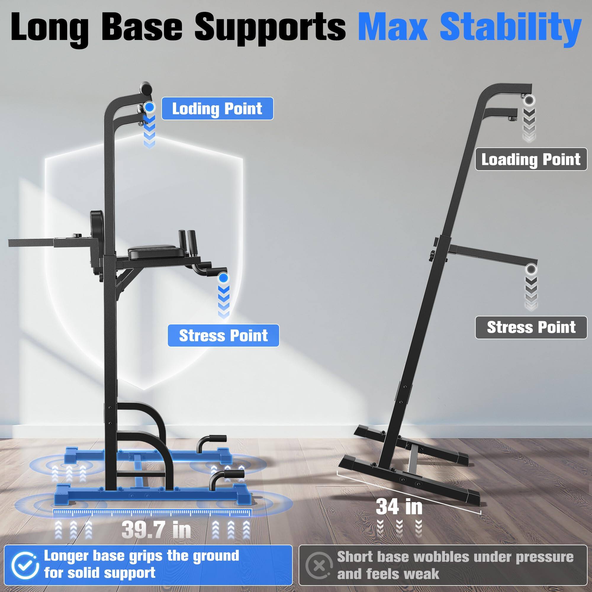 Long Base Supports Max Stability

Loading Point  
Stress Point  
39.7 in  
Longer base grips the ground for solid support

Loading Point  
Stress Point  
34 in  
Short base wobbles under pressure and feels weak
