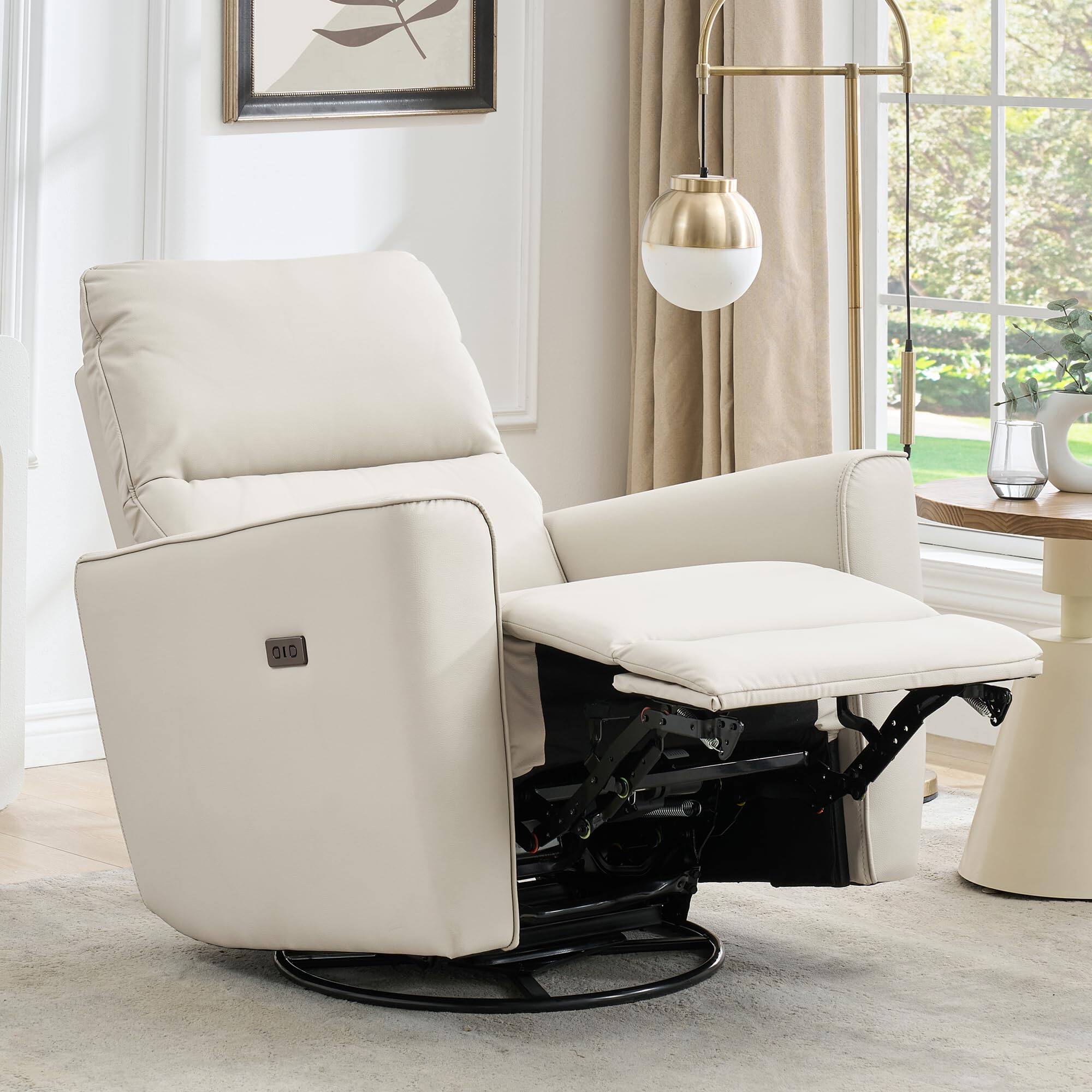 Alt View 2. Babevy - Power Recliner Chair, Swivel Nursery Recliner Chair, Faux Leather Upholstered Sofa Chair with Charging Port - Beige.