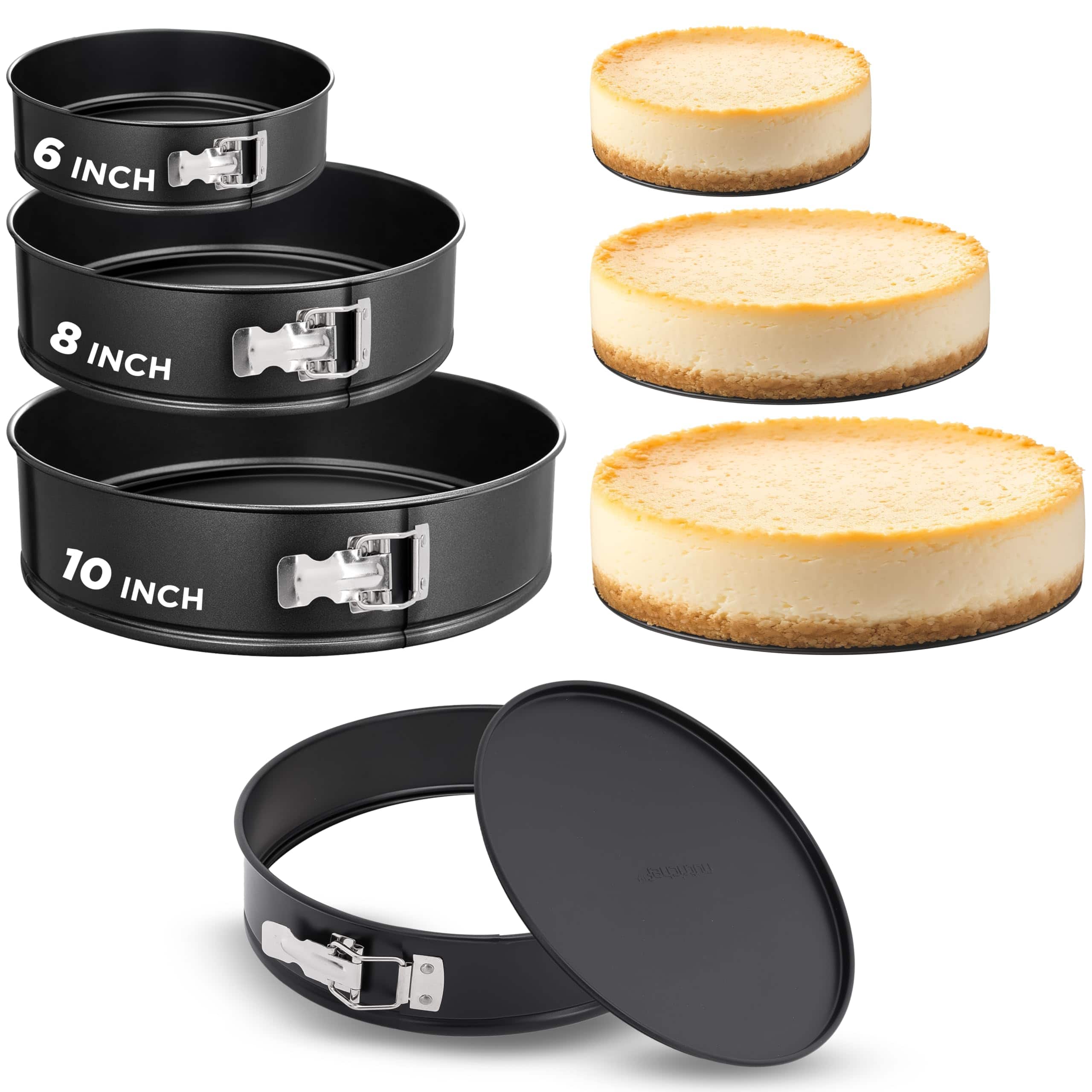 NutriChef - 3-Piece Nonstick Springform Pan Set, 6", 8", 10" Pans, Includes 300 Parchment Paper Sheets (NCSF3BK)