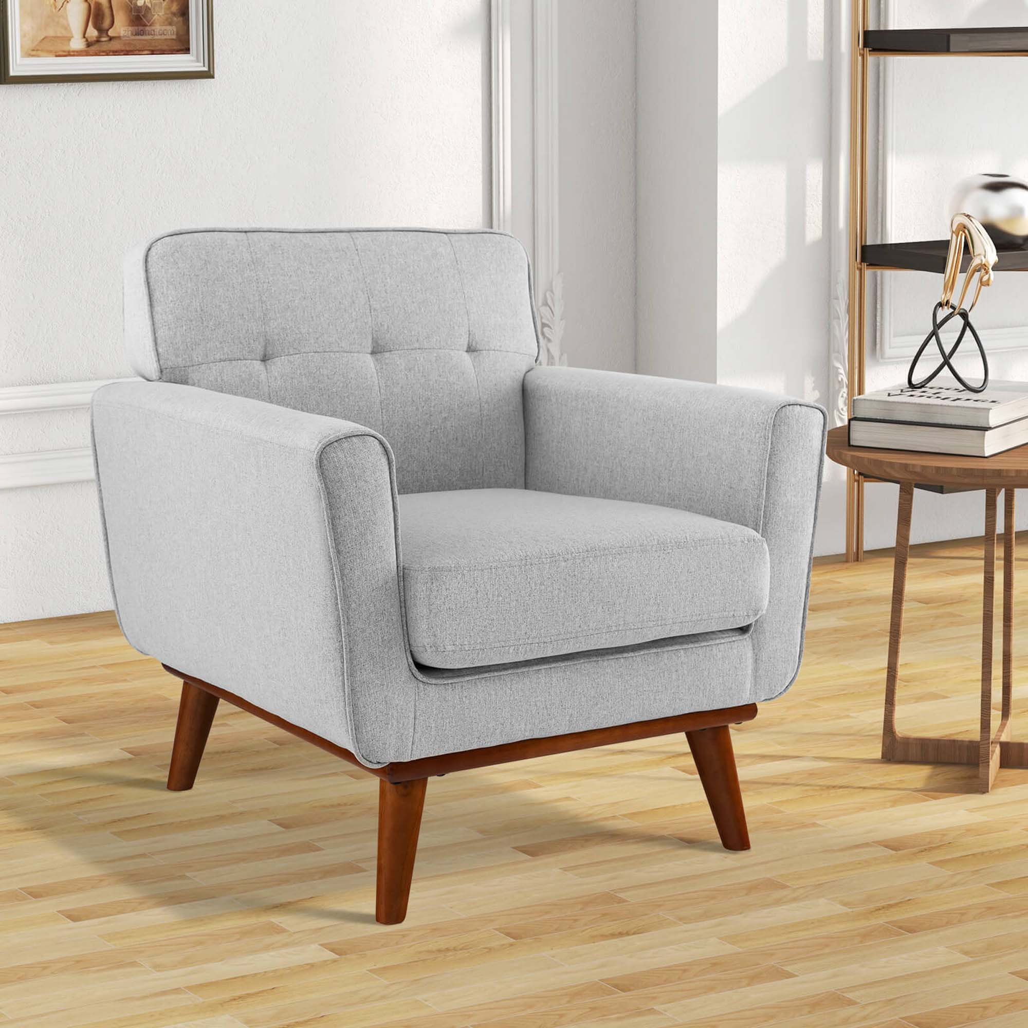 Alt View 11. Costway - Modern Accent Chair Upholstered Linen Armchair with Removable Cushion - Gray.