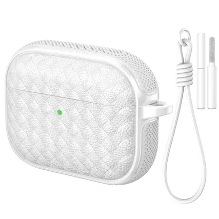 Front. Dteck - for AirPods Pro 3 Case, Woven Series Earbuds Protective Case, Full Drop Protection Cover with Lanyard and Cleaning Kit - White.