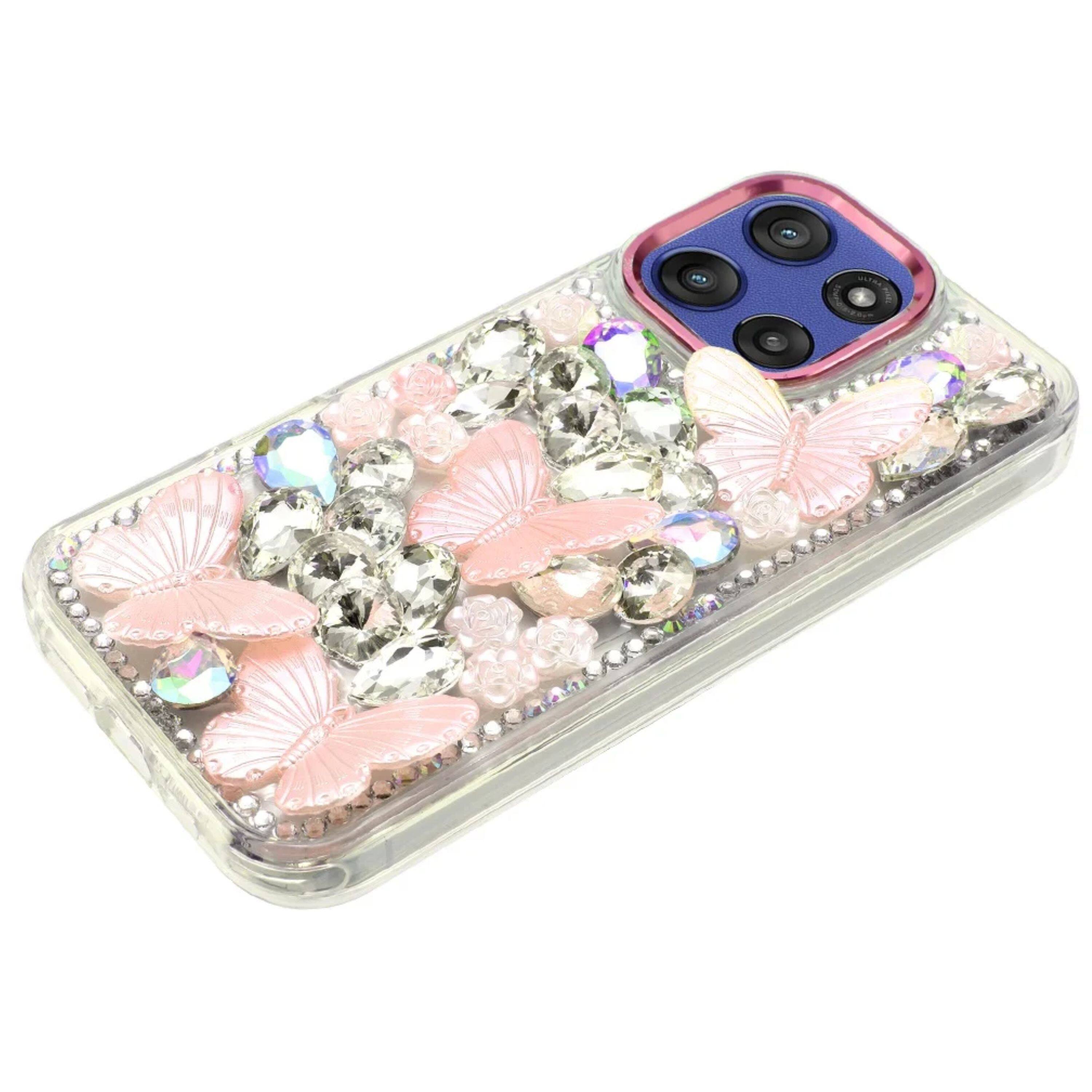 Left. Kitcheniva - Bling Diamond Large Butterflies Case Plus Tempered Glass For Moto G Stylus 2026/2025 Pink - Pink.