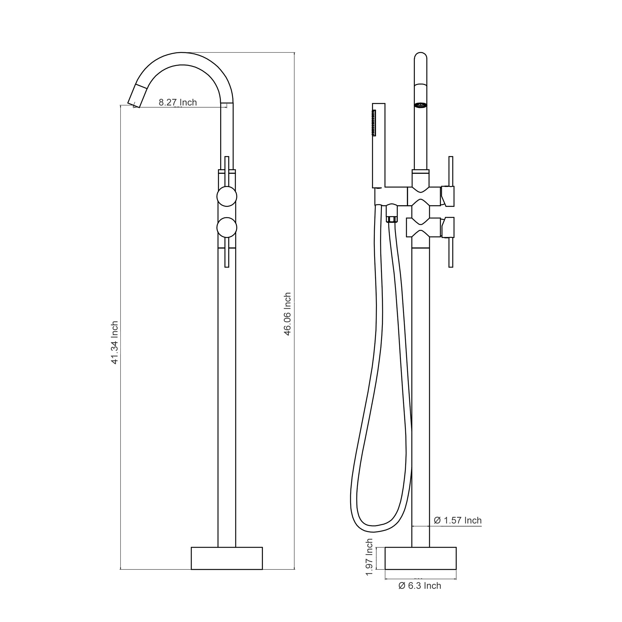 8.27 Inch, 41.34 Inch, 46.06, 1.57 Inch, 1.97, 6.3 Inch