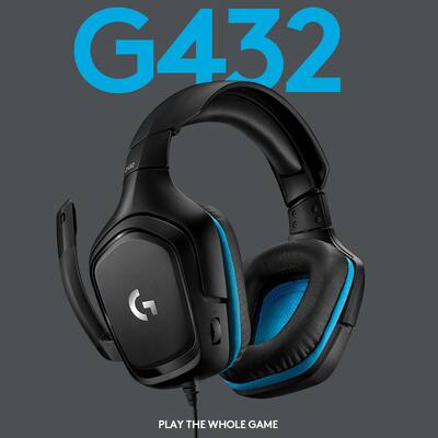 Logitech G432 Wired Gaming Headset for PC Black/Blue 981-000769
