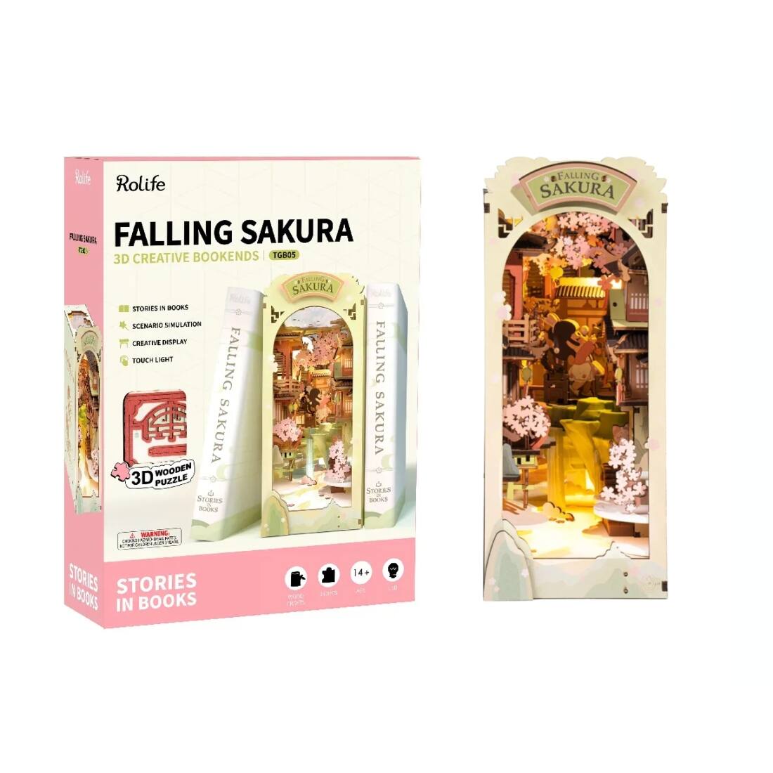 Back. 3D Puzzle - DIY 3D Book Nook Kit Falling Sakura 340pcs.