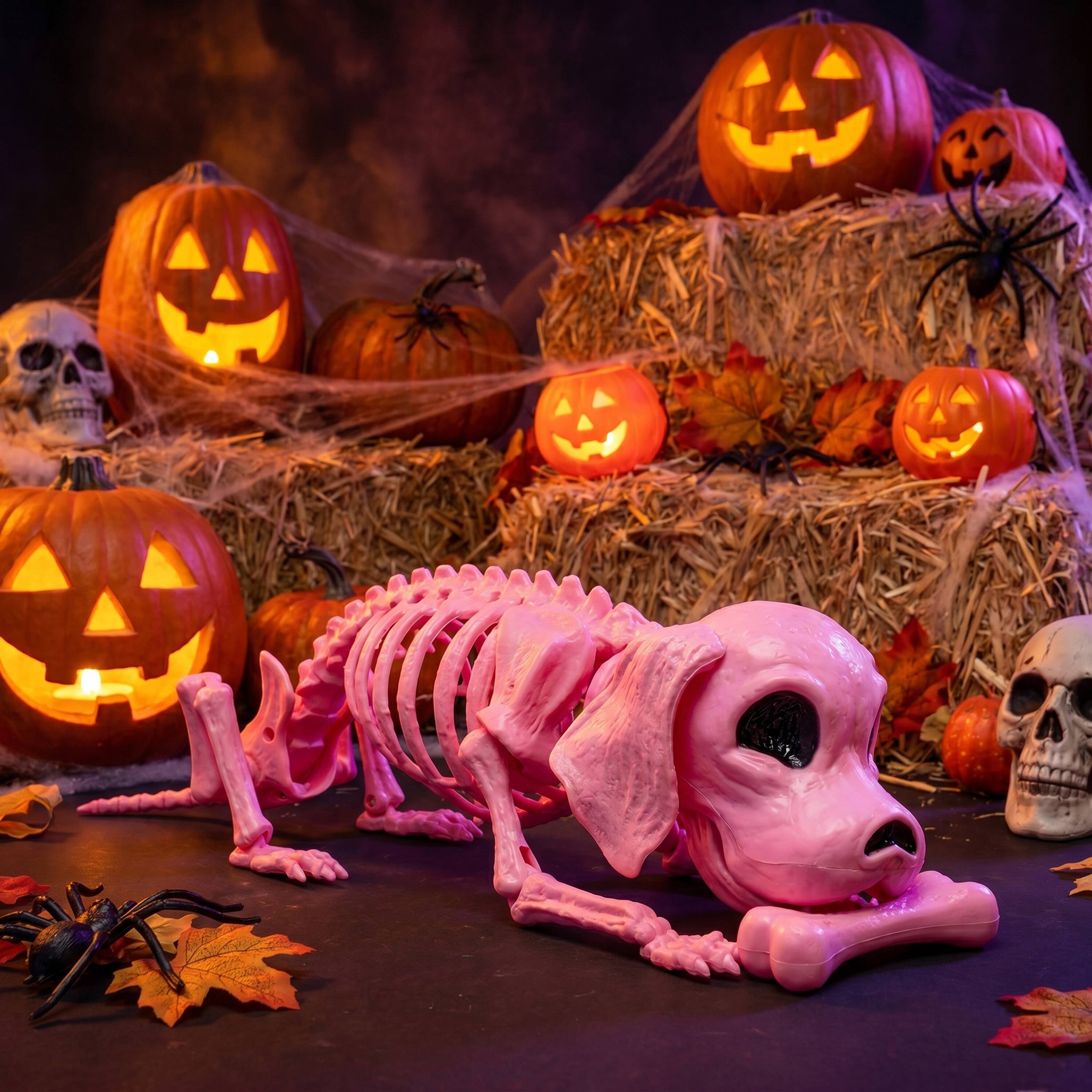Alt View 2. Joyfy - 12.6" Halloween Decorations Dog Puppy Skeleton Full Body Posable for Scene Decor Party Favor Haunted House  Prop Pink - Pink.